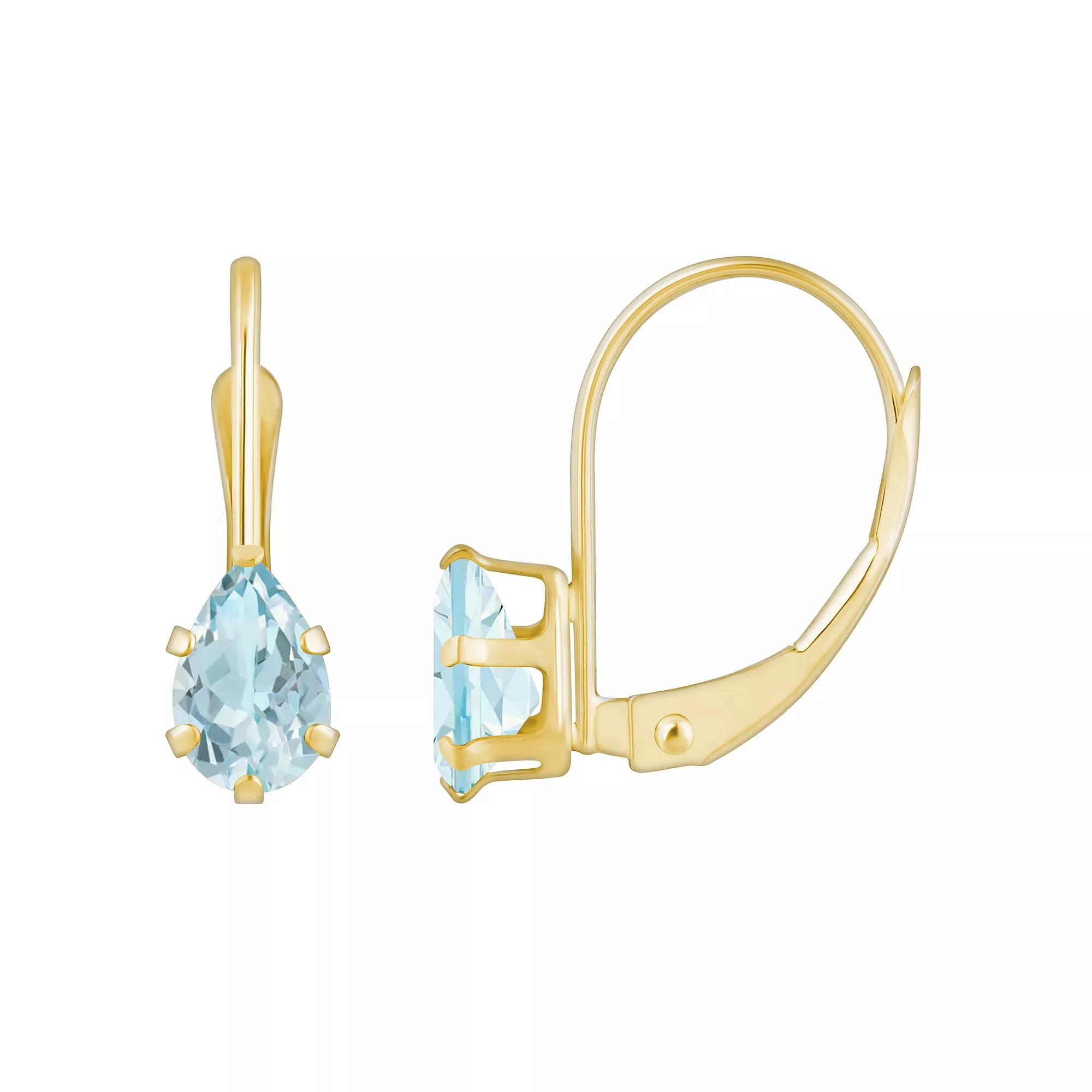 Celebration Gems 10k Gold Pear Shape Aquamarine Leverback Earrings, Women's Product Image
