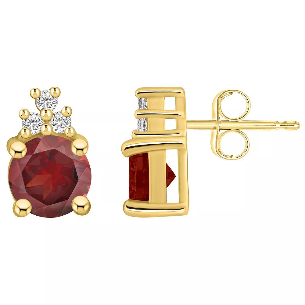 Alyson Layne 14k Gold Round Garnet & 1/10 Carat T.W. Diamond Earrings, Women's Product Image