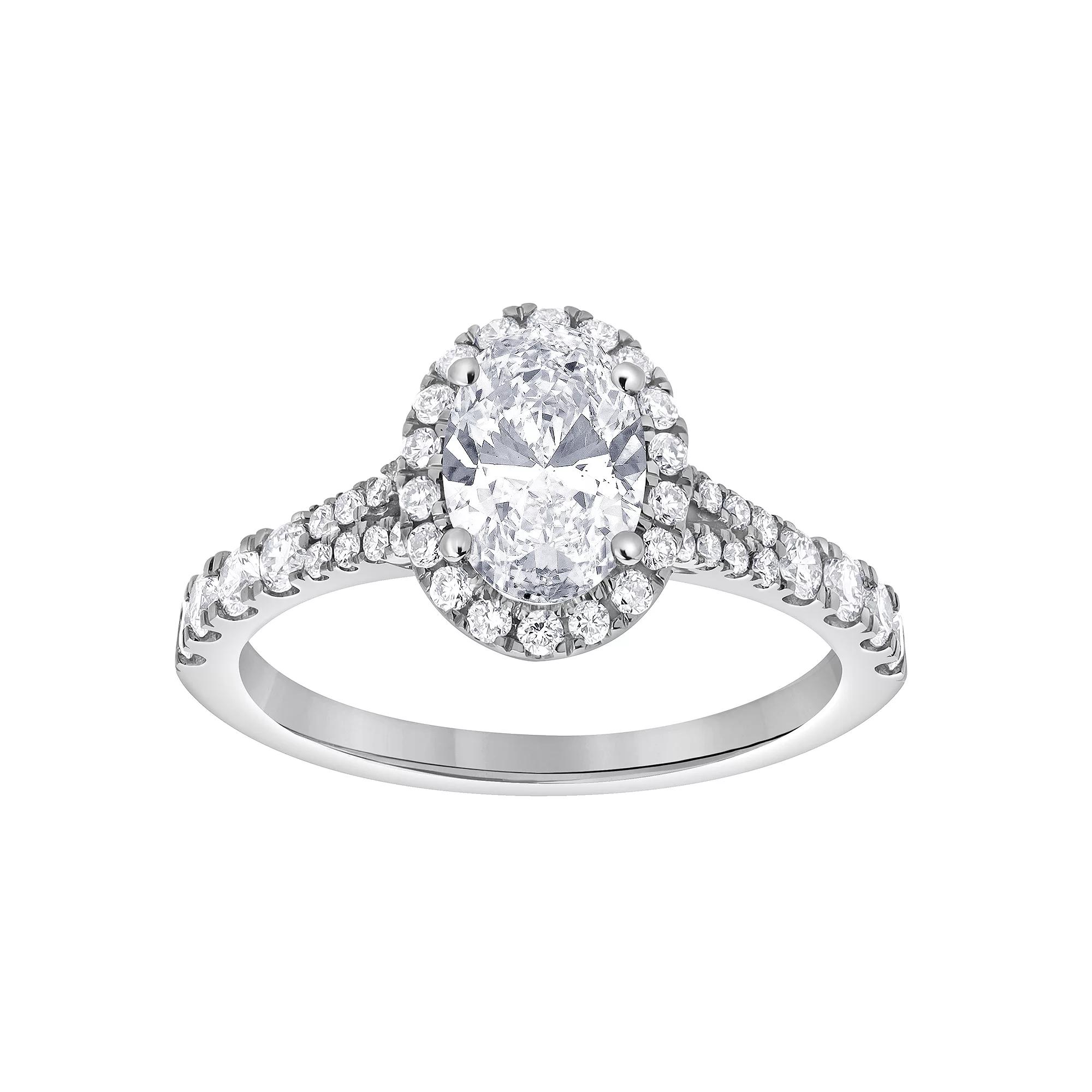 Diamond Brilliance 14k White Gold 1 1/2 Carat T.W. Lab-Grown Diamond Oval Halo Engagement Ring, Women's,  Product Image