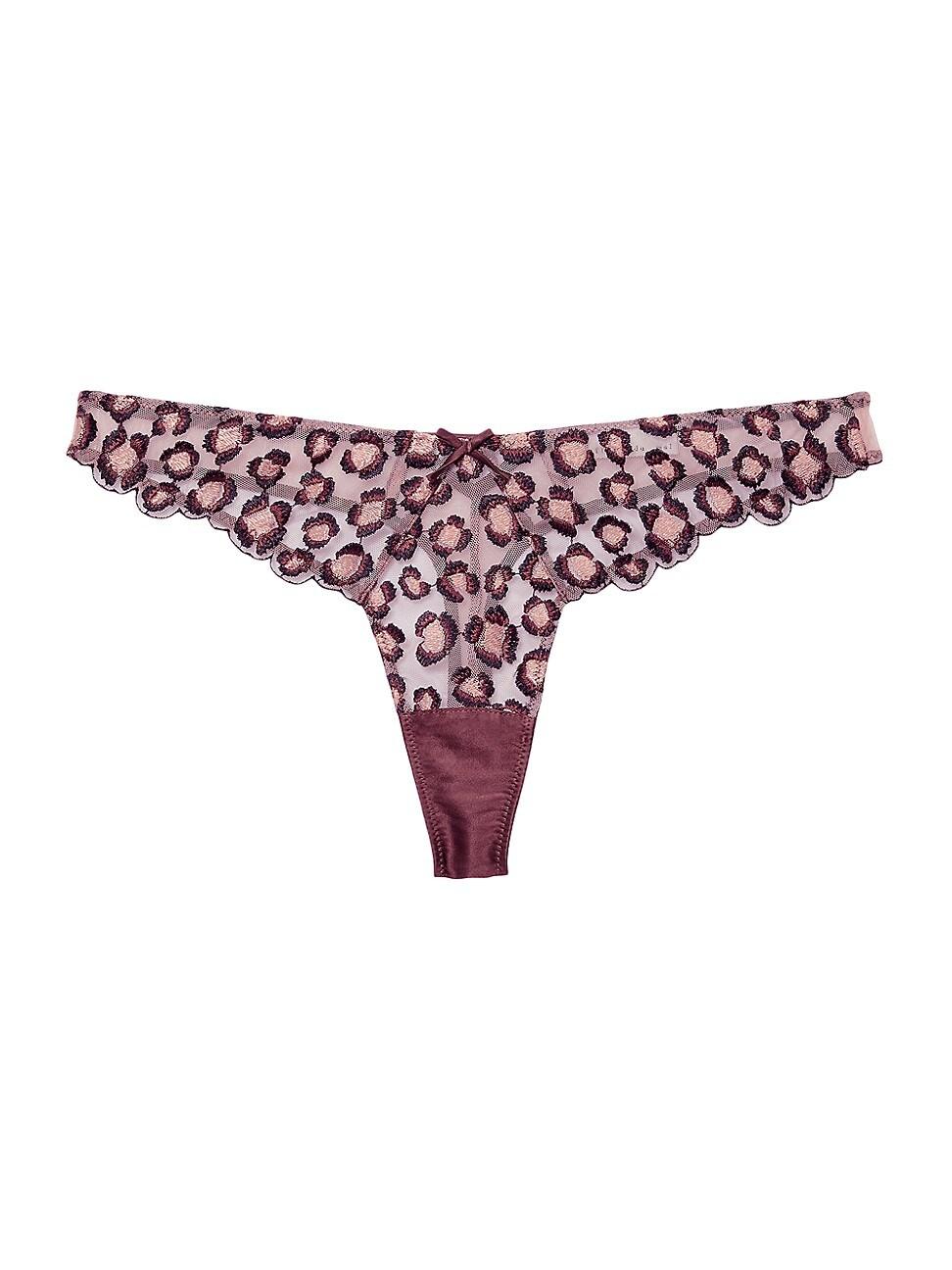 Womens Leopard Embroidered Stretch-Silk Thong Product Image