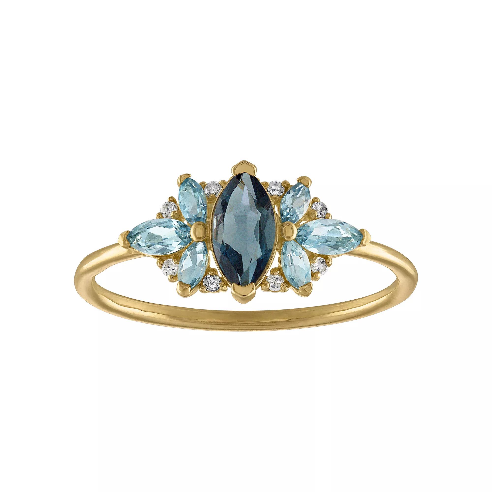 Tiara 10k Gold Blue Topaz & Diamond Accent Ring, Womens Product Image