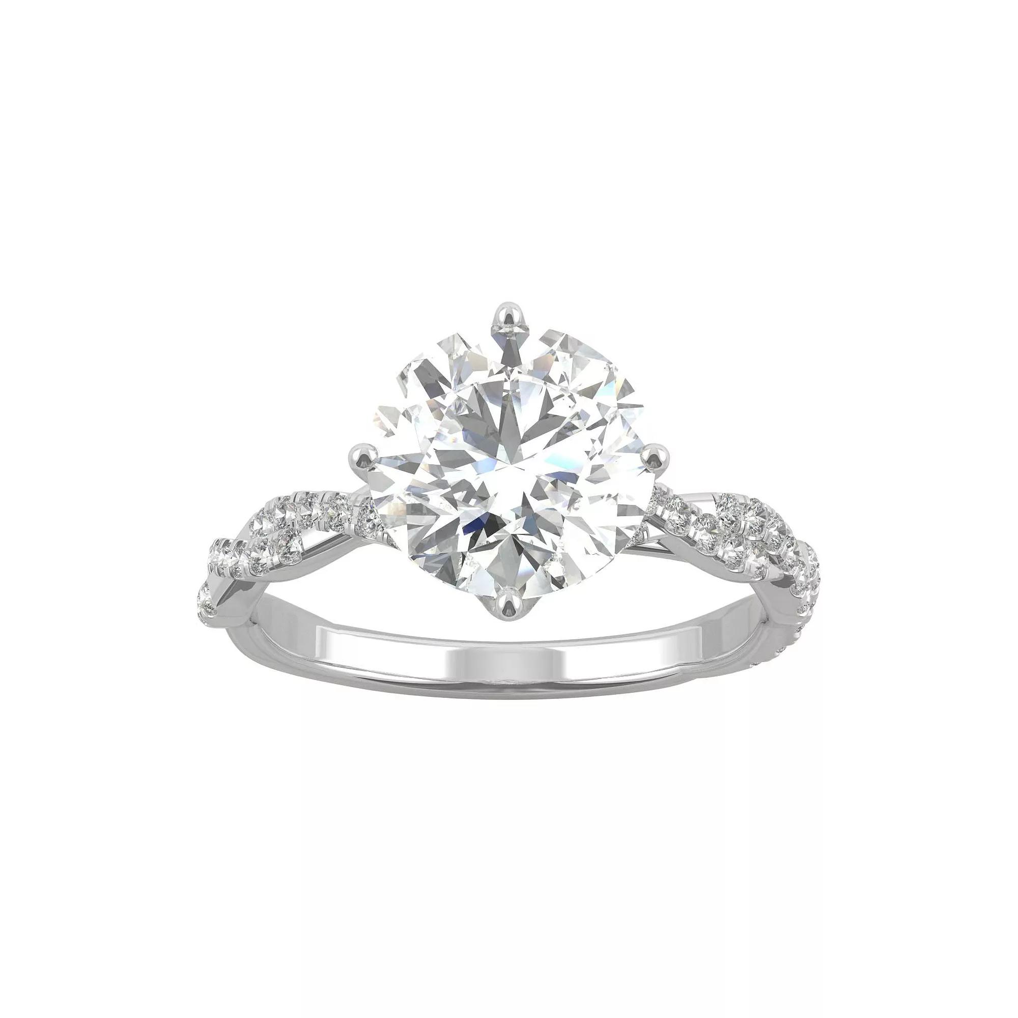 Charles & Colvard 14k White Gold 2 1/3 Carat T.W. Lab-Created Moissanite Round Pave Statement Ring, Women's, Size: 7 Product Image