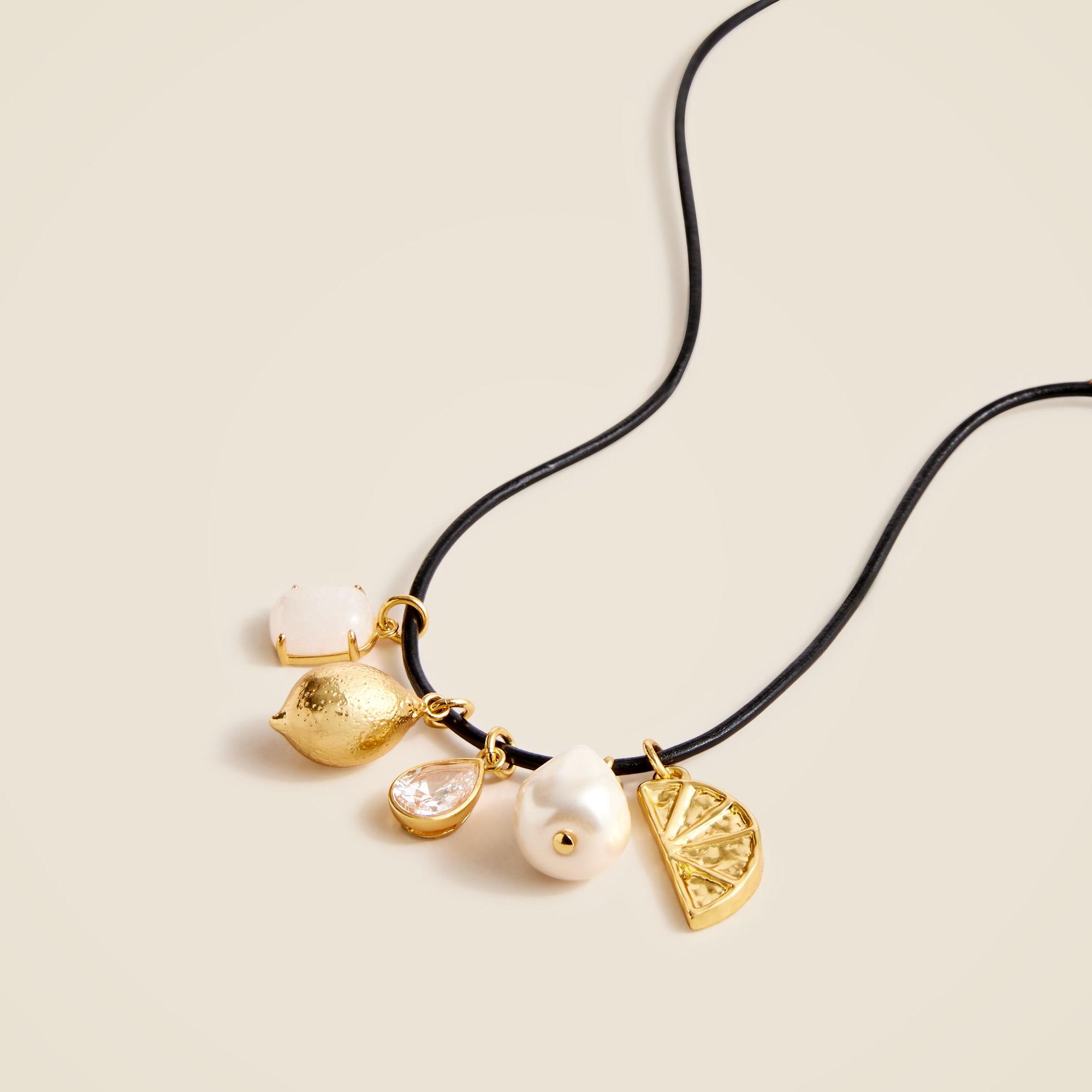 Nautical lemon charm and leather cord necklace Product Image