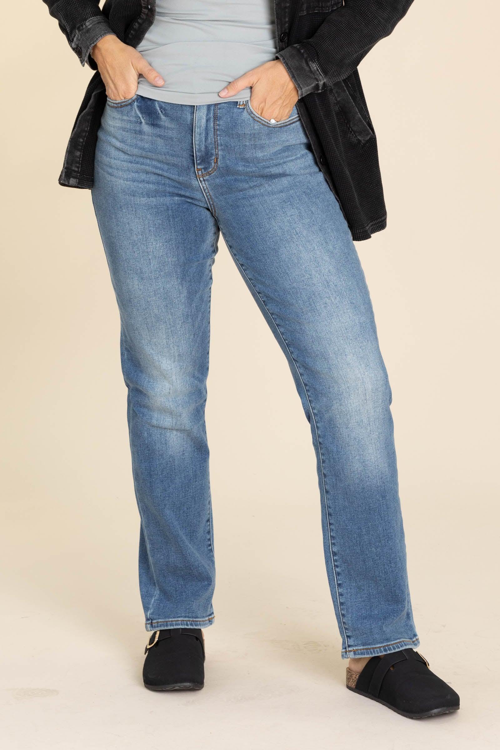 Judy Blue Vintage Wash Thermal Straight Jeans Product Image