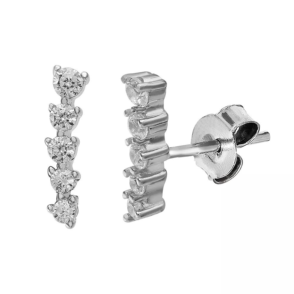 PRIMROSE Sterling Silver Cubic Zirconia Graduated Bar Earring, Women's, Silver Tone Product Image