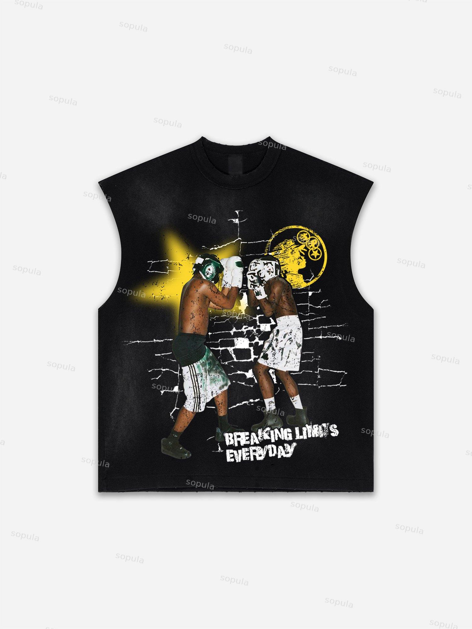 Sopula Men's Fly By Choice X Spacestation Graphic Print Distressed Tank Tops Sleeveless Shirts Product Image