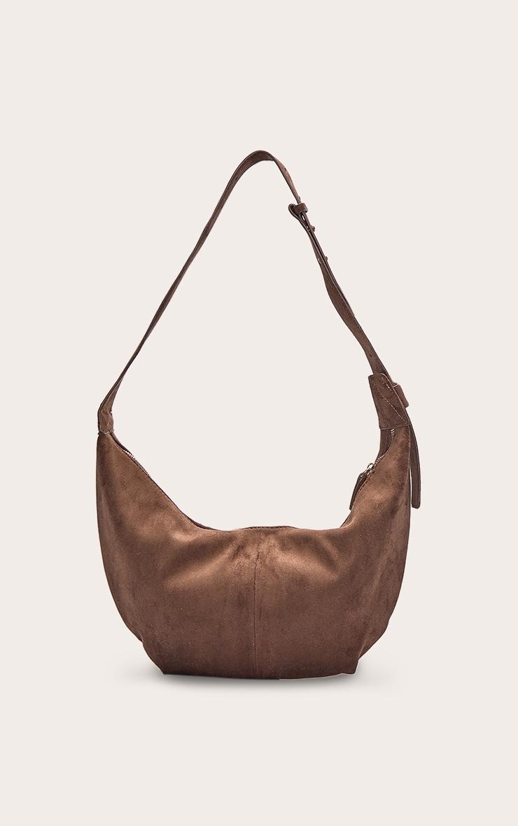 Chocolate Faux Suede Slouchy Crescent Cross Body Bag Product Image