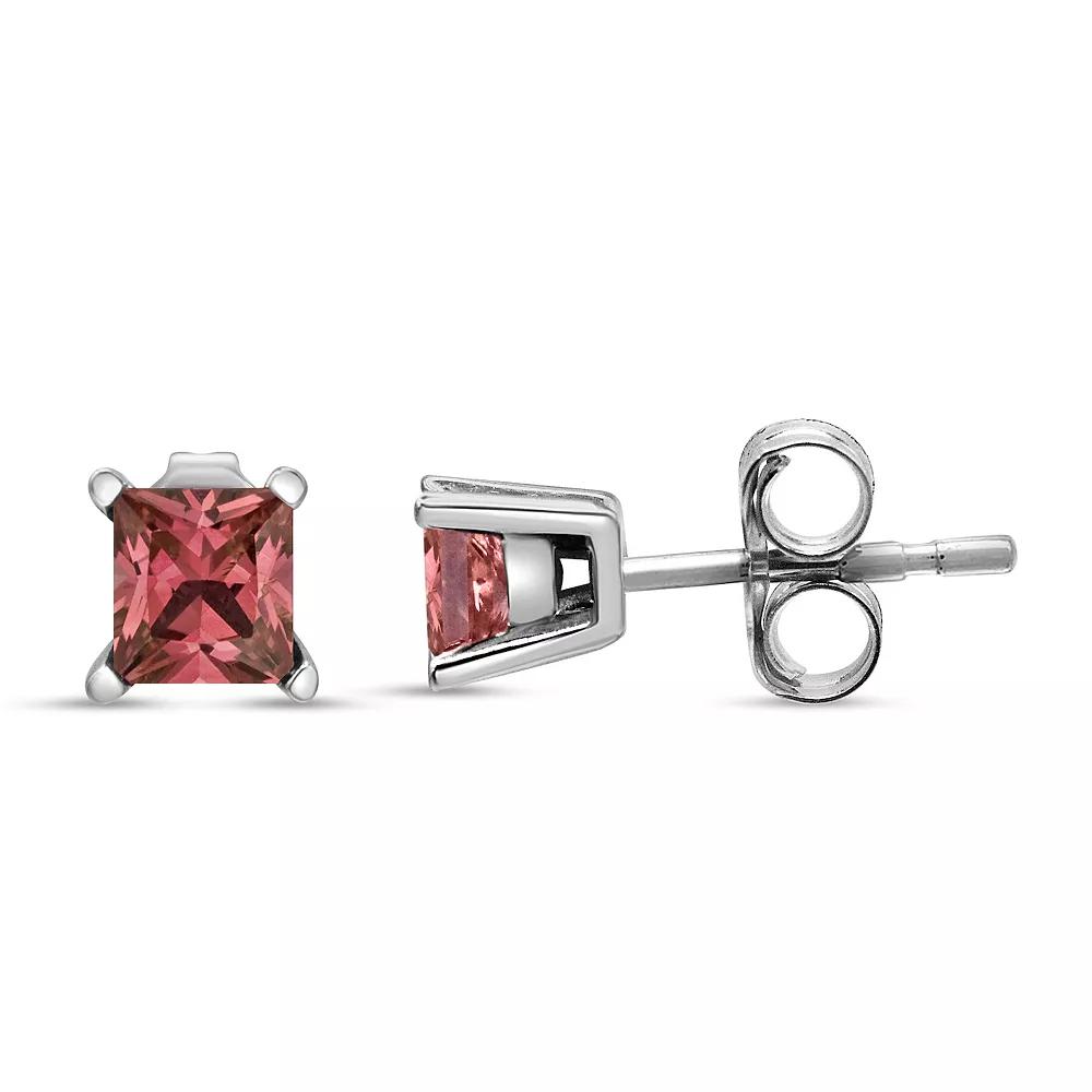 Haus of Brilliance 14k White Gold 1 Carat T.W. Pink Lab-Grown Diamond Solitaire Stud Earrings, Women's Product Image