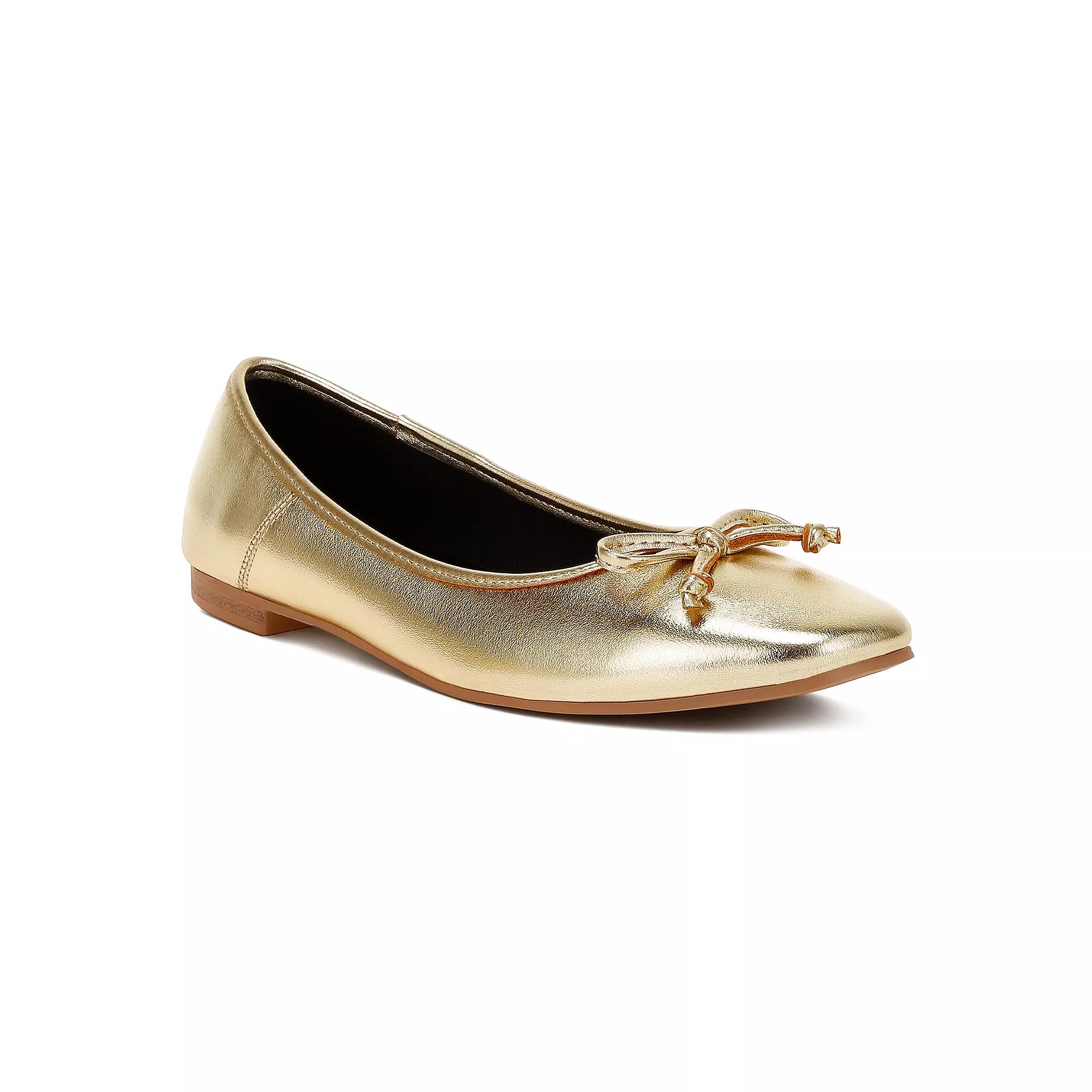 Rag & Co Enchanted Women's Bow Detail Metallic Ballet Flats, Size: 7, Gold Product Image