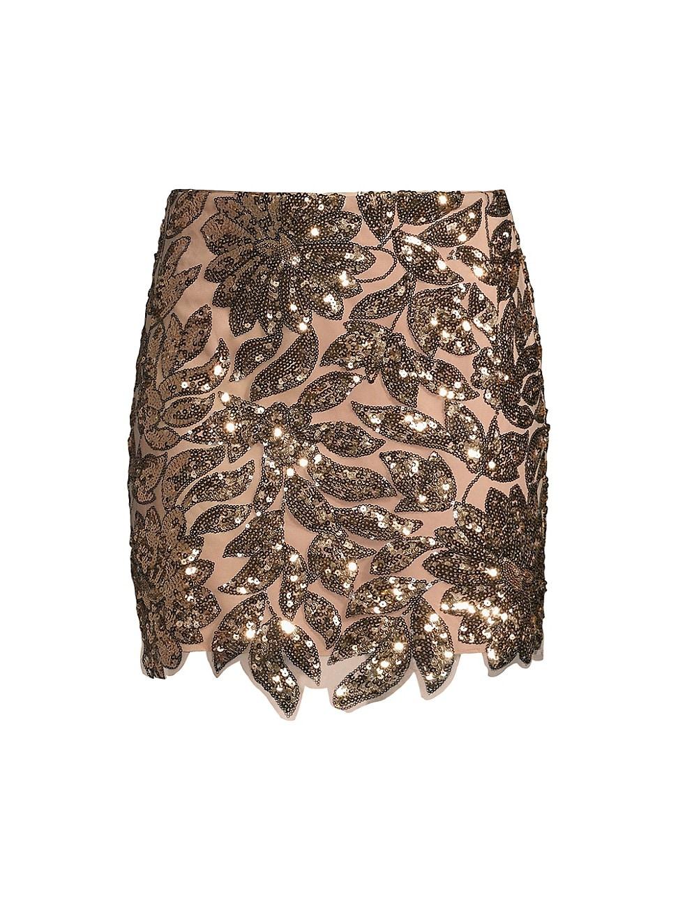 Womens Kristina Sequin Leaf Miniskirt Size 0 Product Image
