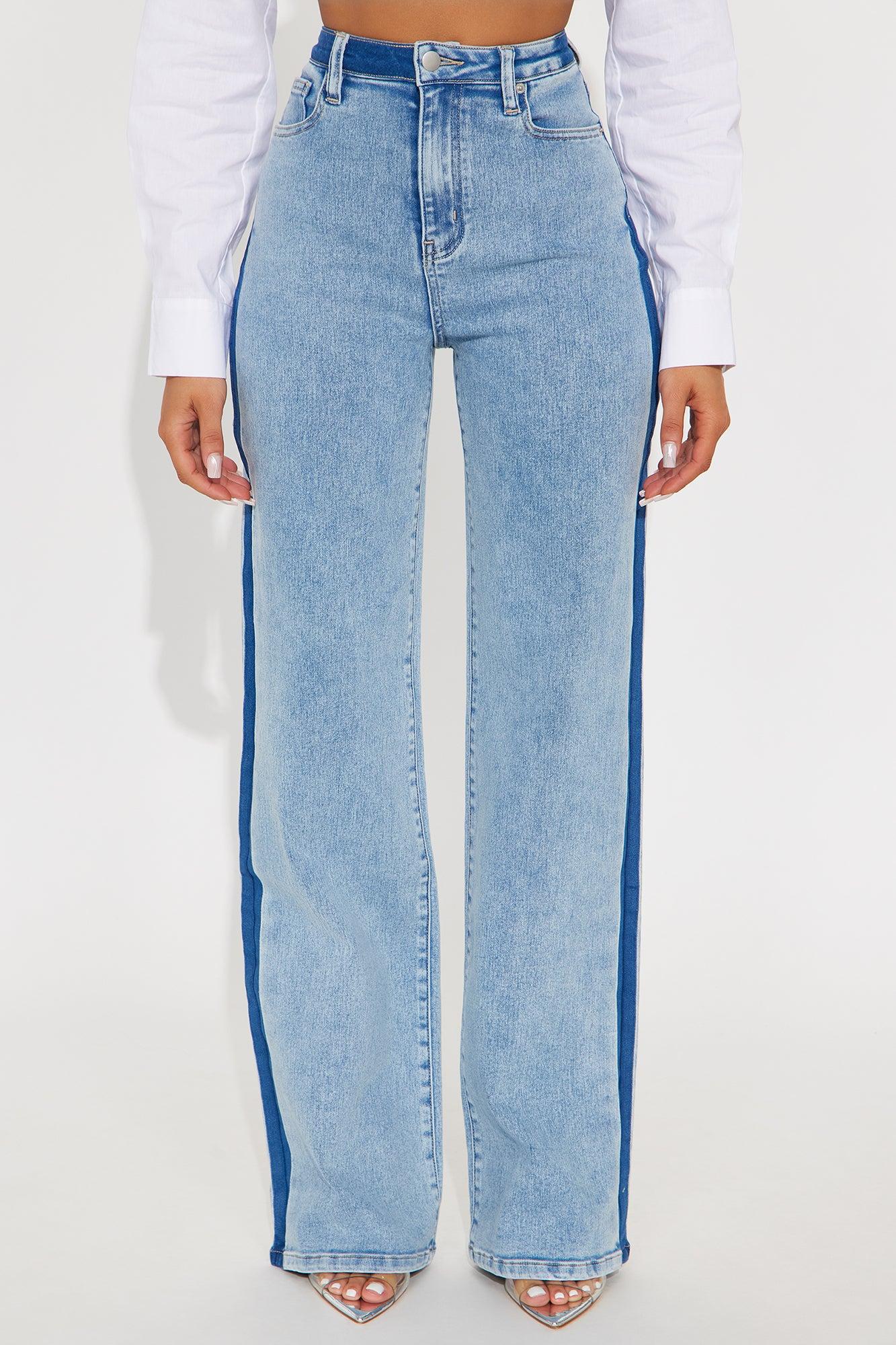Ma Cherie Two Tone Straight Leg Jeans - Light Wash Female Product Image