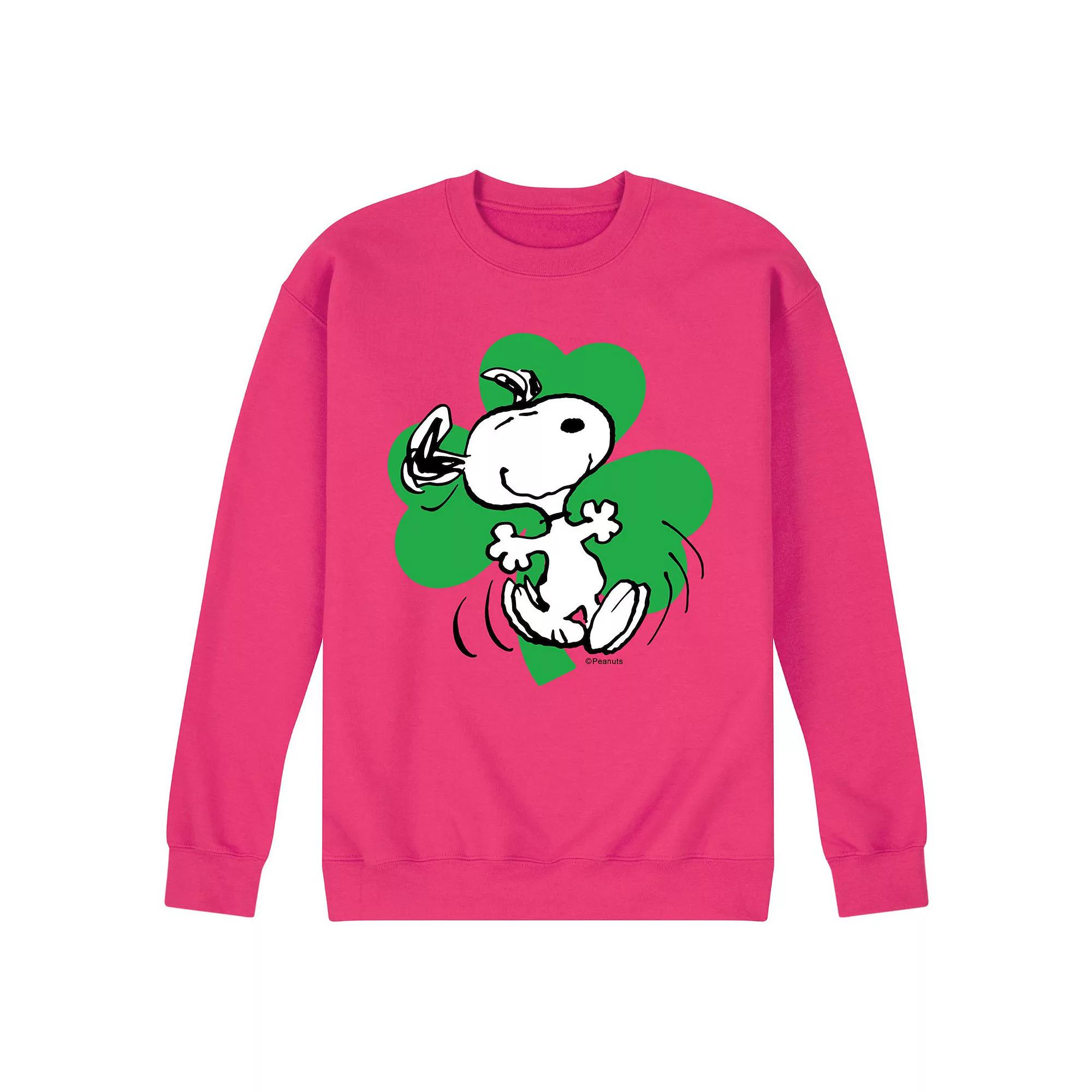 Men's Peanuts Dancing Snoopy Shamrock Fleece Sweatshirt, Size: XXL, Pink Product Image