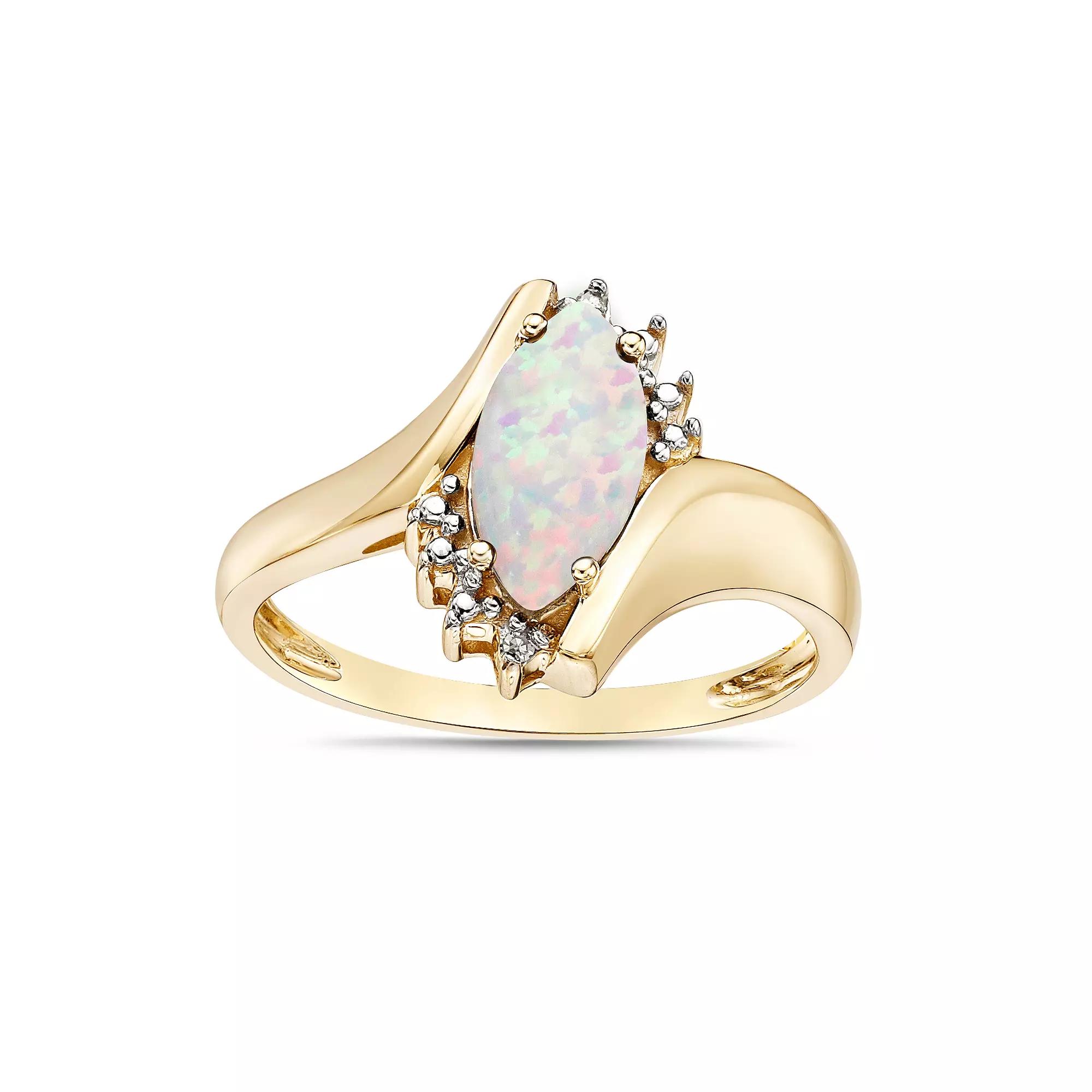 Gemminded 10k Gold Lab-Created White Opal & Diamond Accent Bypass Ring, Women's, Size: 9 Product Image
