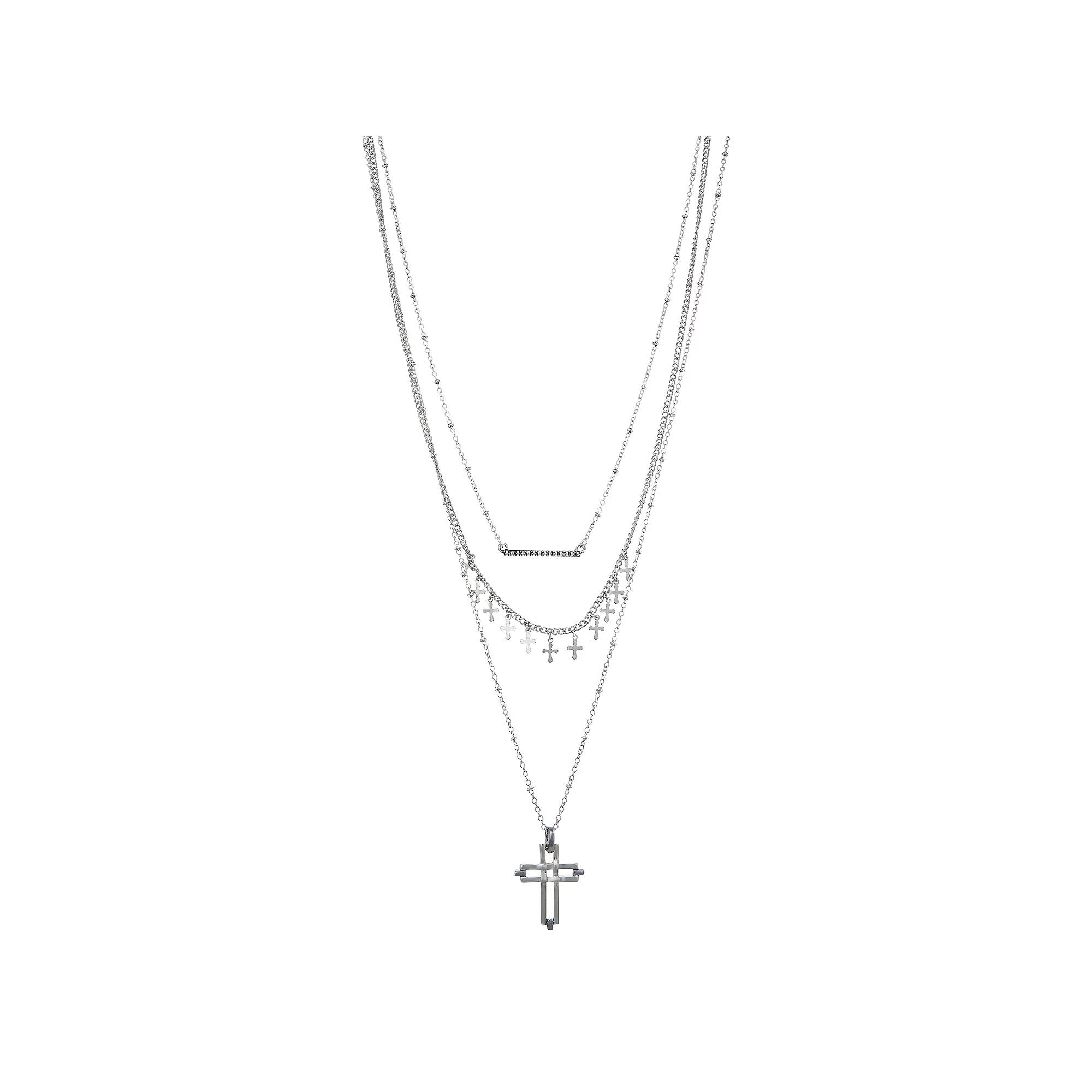 Simply Vera Vera Wang Silver Tone Layered Cross Pendant Necklace, Womens Product Image