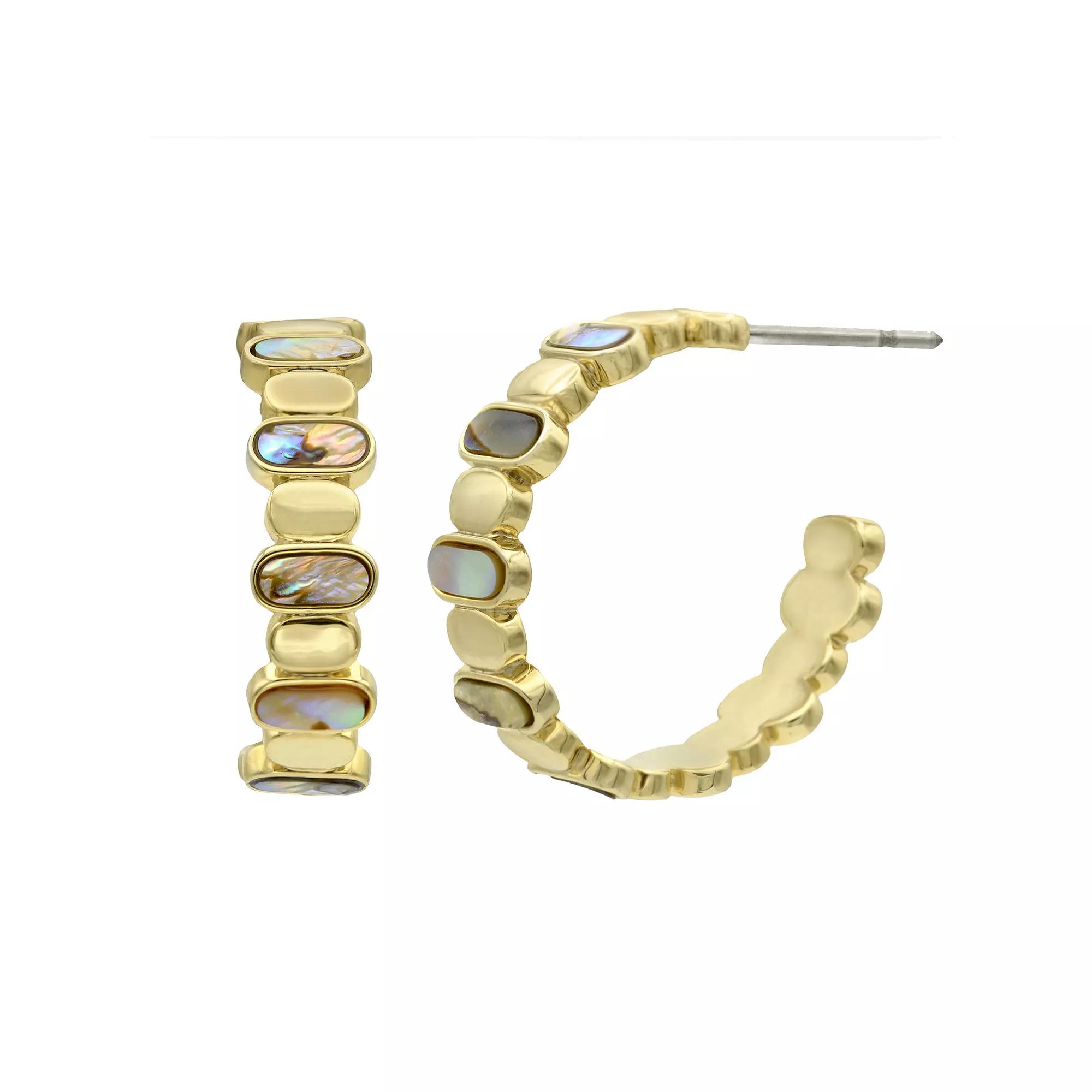 City Luxe Gold Tone Abalone C-Hoop Earrings, Womens Product Image