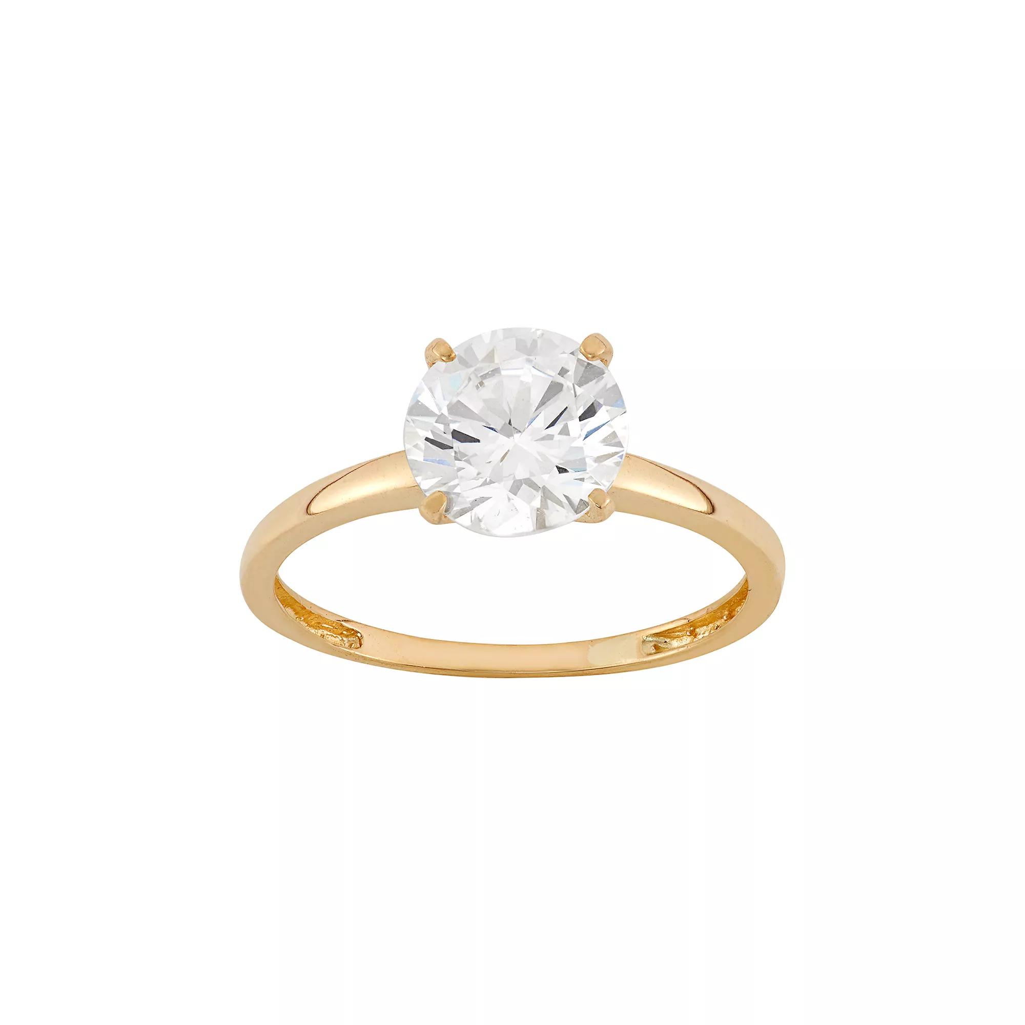 Cubic Zirconia Solitaire Engagement Ring in 10k Gold, Women's, Size: 9, Yellow Product Image