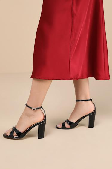 Viviey Black Patent Ankle Strap High Heel Sandals Product Image