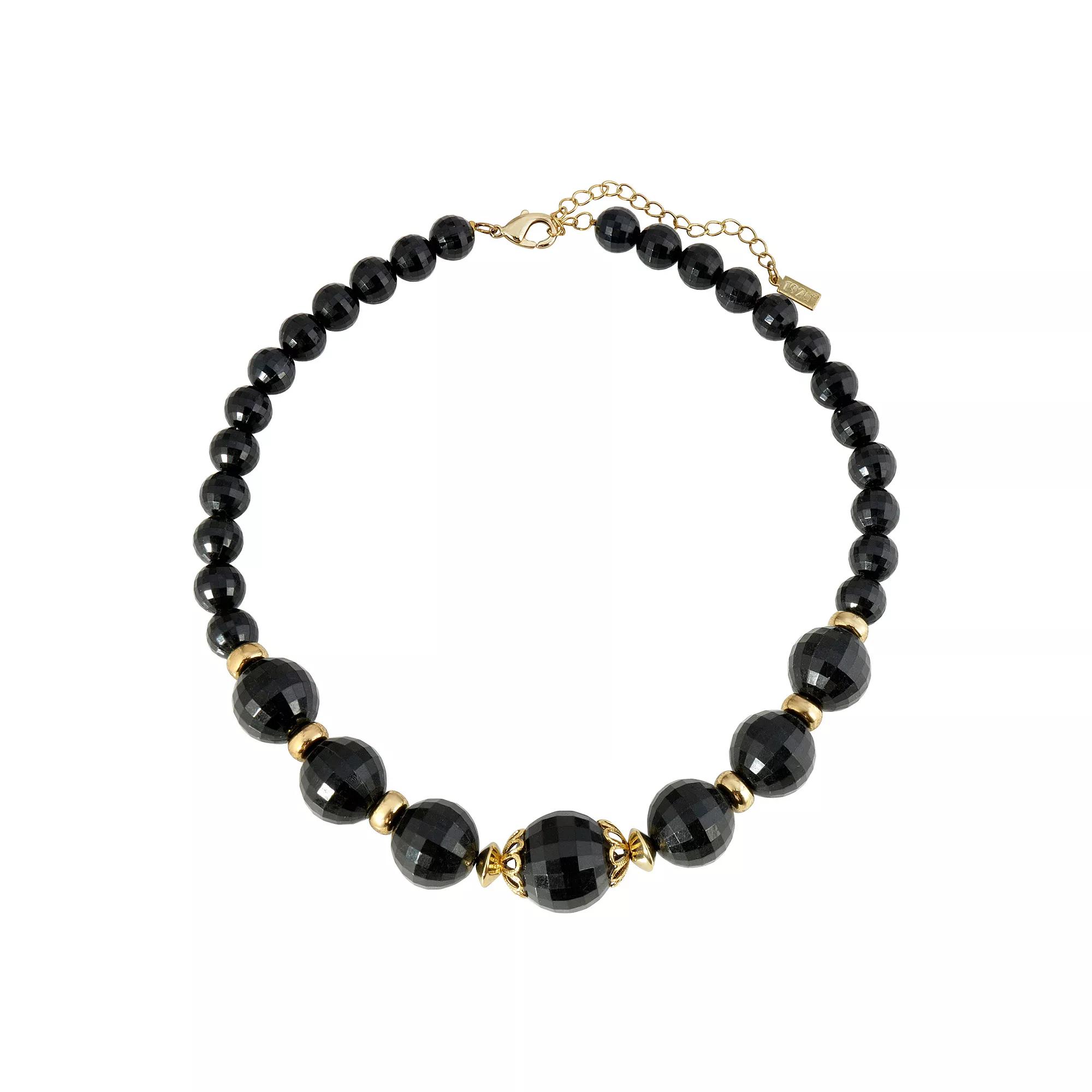 1928 Gold Tone Black Beaded Collar Necklace, Women's Product Image