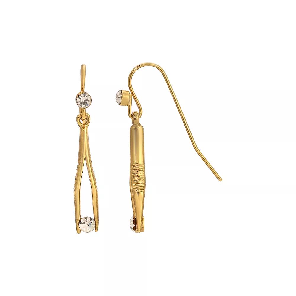 1928 Gold Tone Crystal Tweezer Drop Earrings, Womens, Yellow Product Image