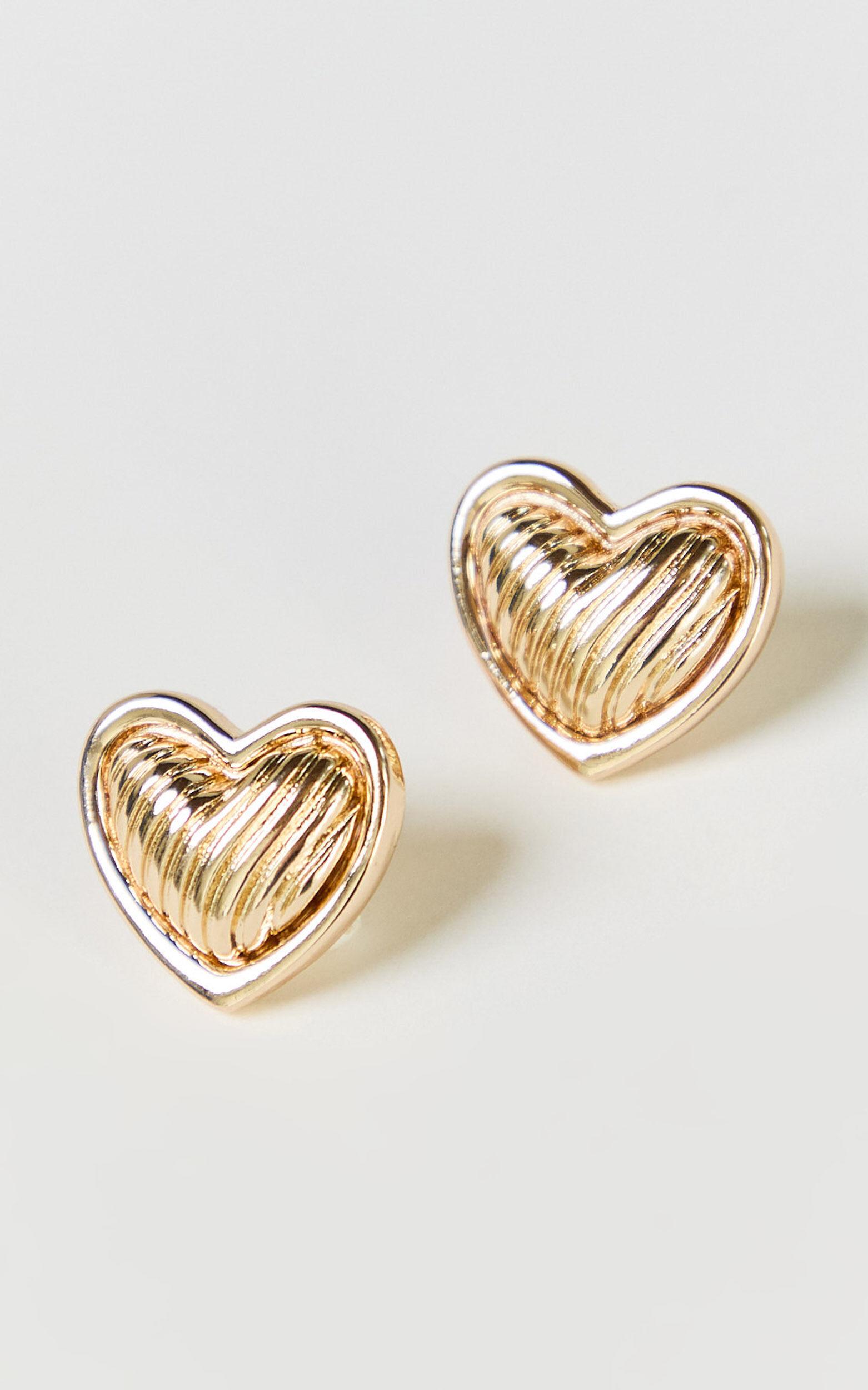 Laine Earrings - Heart Textured Stud Earrings in Gold Product Image