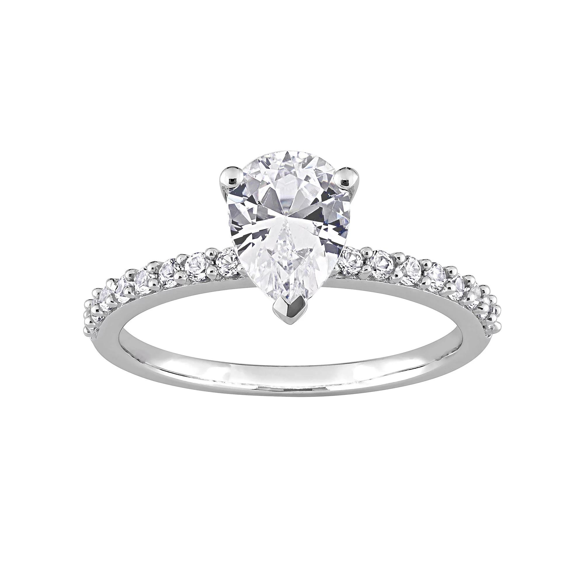 Stella Grace 10k White Gold Lab-Created White Sapphire Pear-Cut Engagement Ring, Women's, Size: 7.50 Product Image