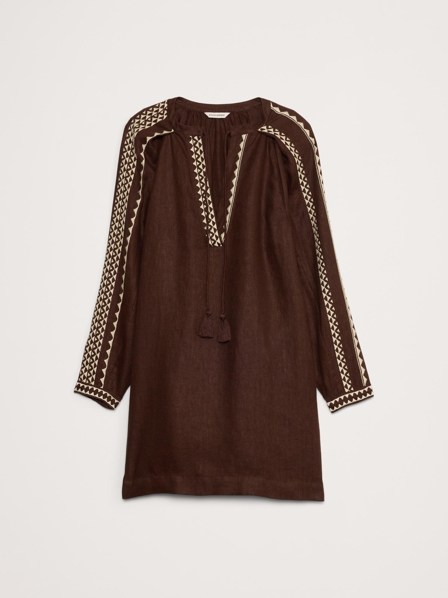 Embroidered Linen Peasant Dress Product Image