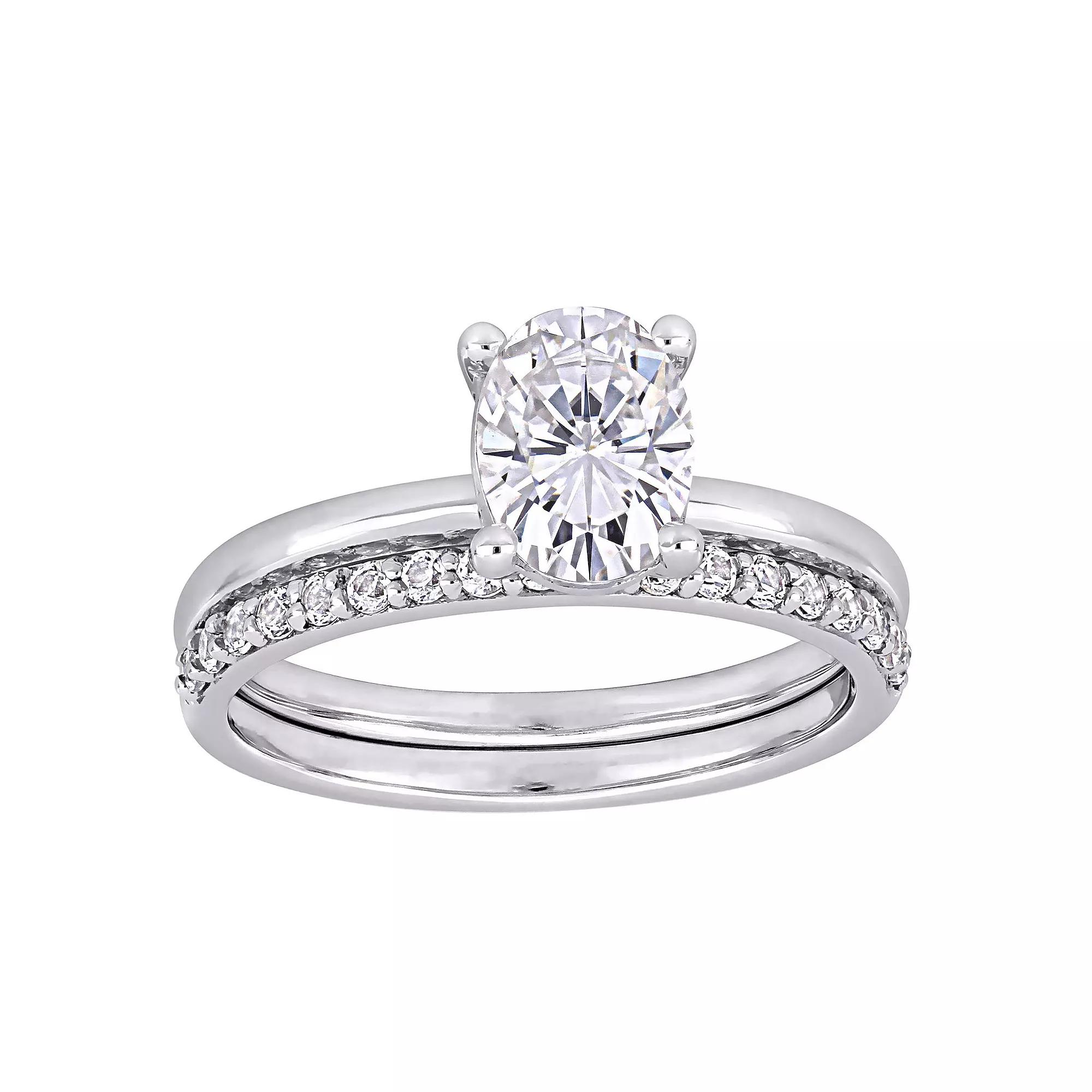 Stella Grace 10K White Gold Lab-Created White Sapphire Oval Cut Bridal Ring Set, Womens Product Image