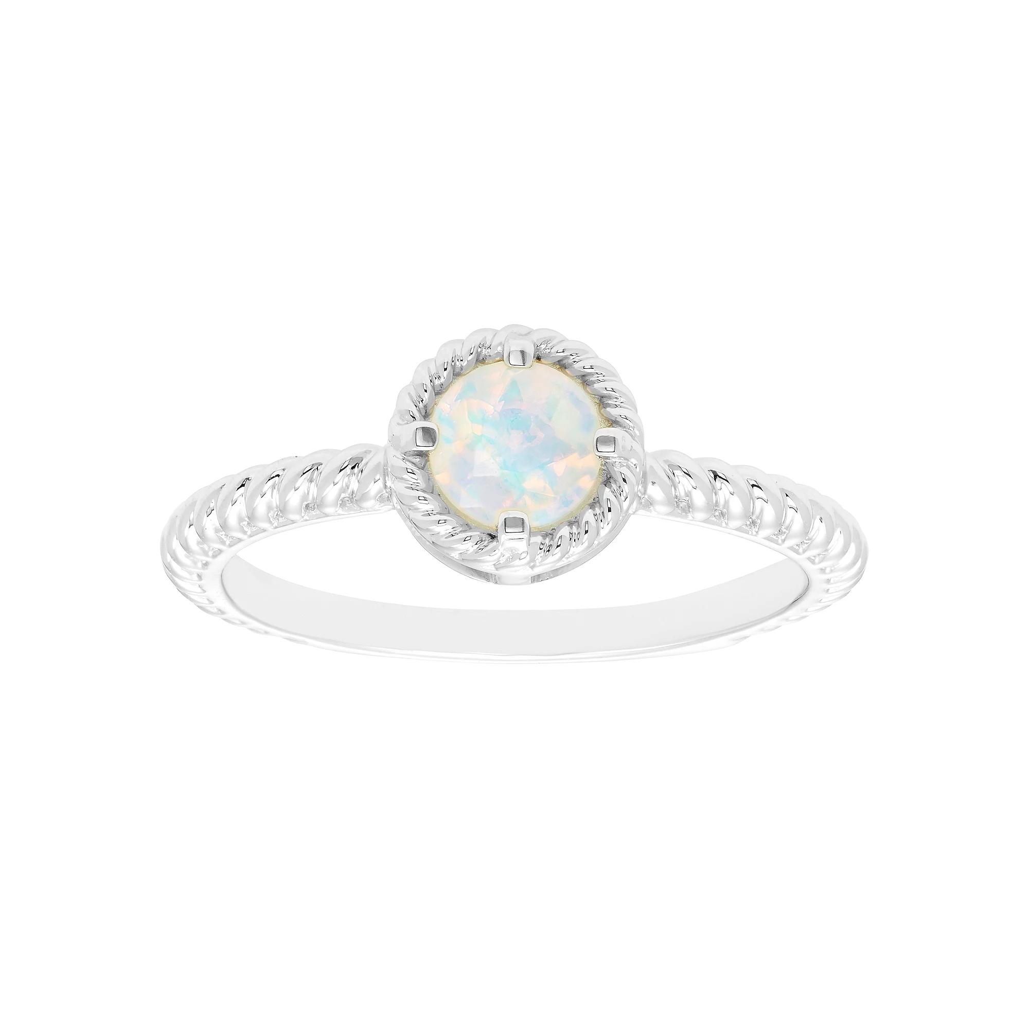 Boston Bay Diamonds Sterling Silver Genuine Opal Rope Halo Stacking Ring, Women's, Size: 9 Product Image