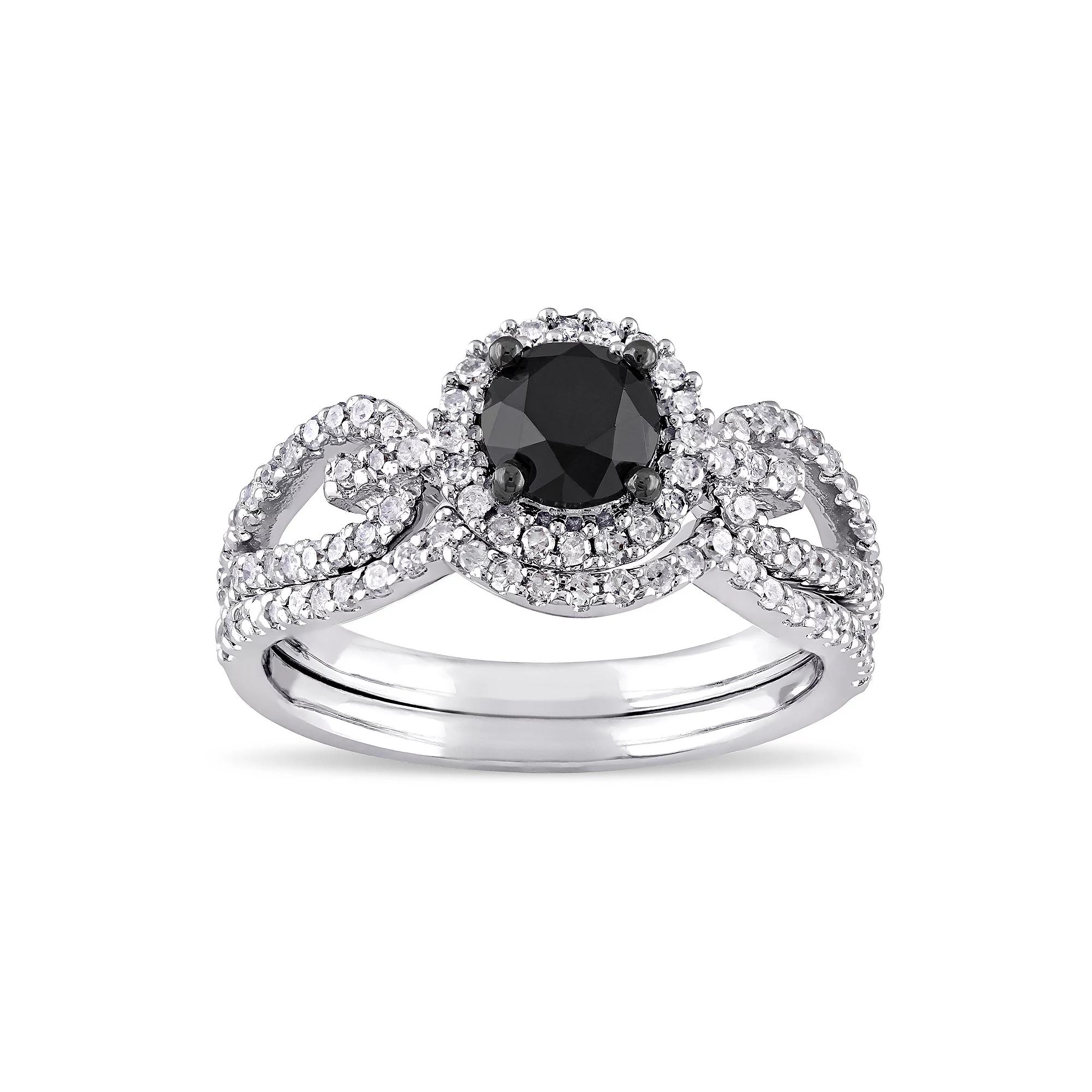 Stella Grace 10k White Gold 1 1/2 Carat T.W. Black & White Diamond Engagement Ring Set, Women's,  Product Image