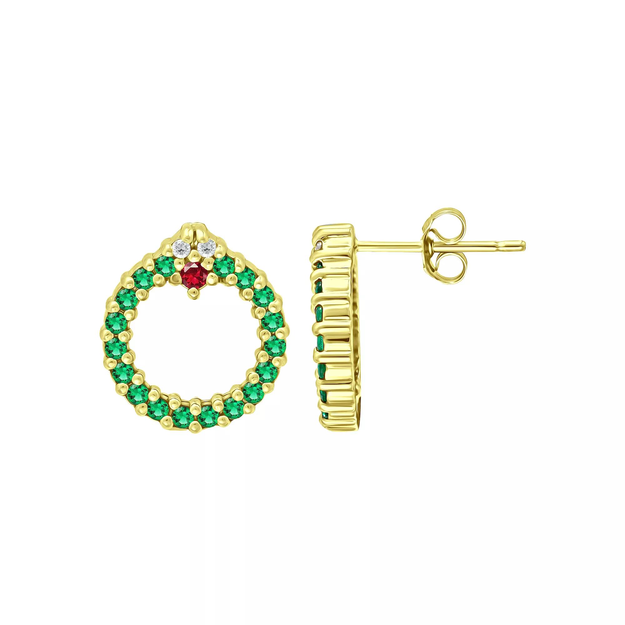 Aleure Precioso Cubic Zirconia Wreath Stud Earrings, Women's, Gold Tone Green Product Image
