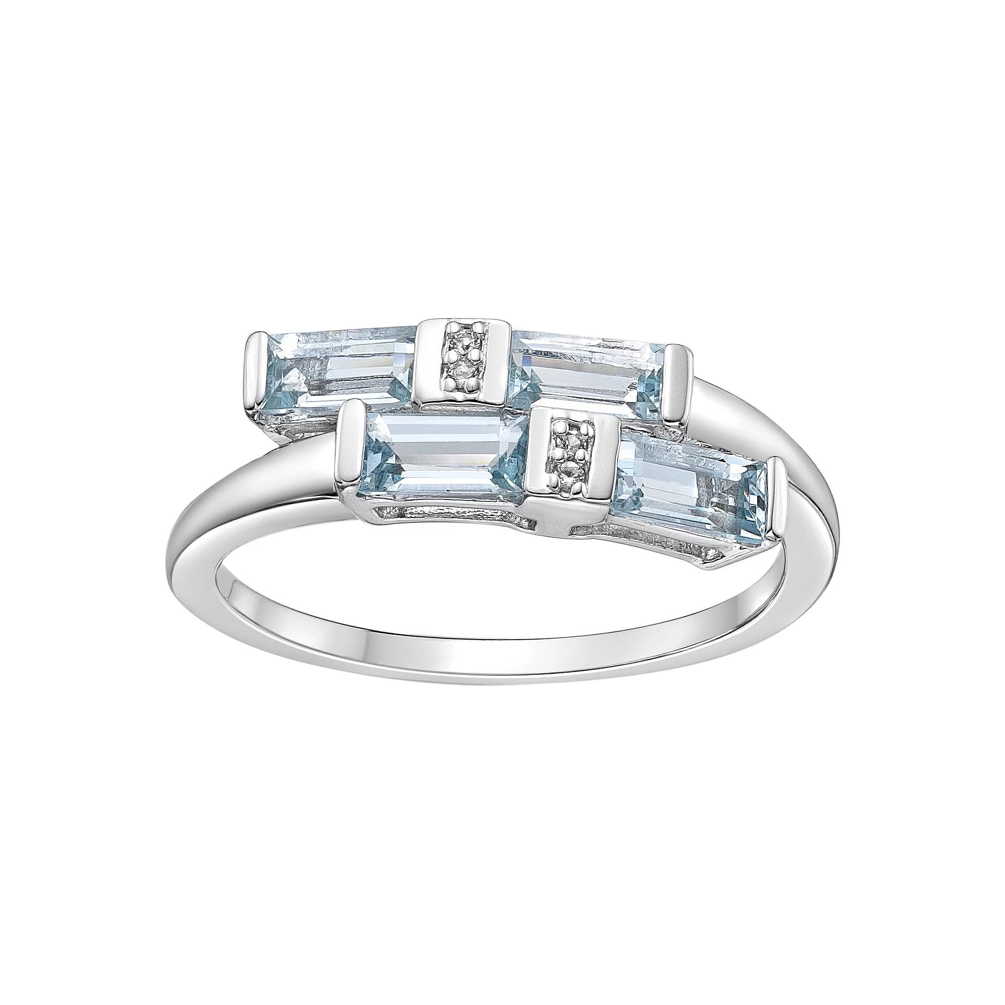 Gemminded Sterling Silver Aquamarine & White Topaz Overlap Ring, Womens Product Image