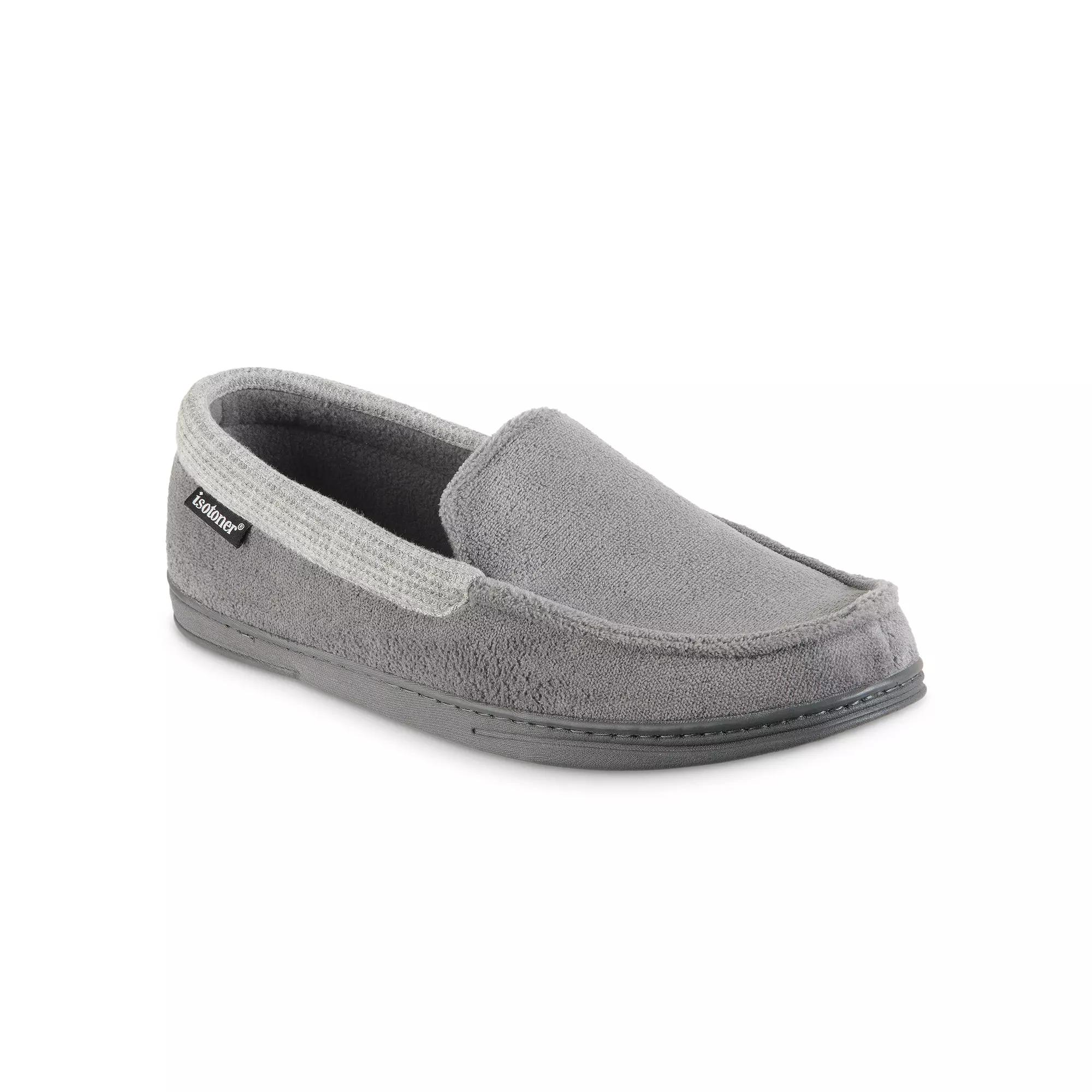 isotoner Microterry and Waffle Travis Men's Moccasin Slippers,  Product Image