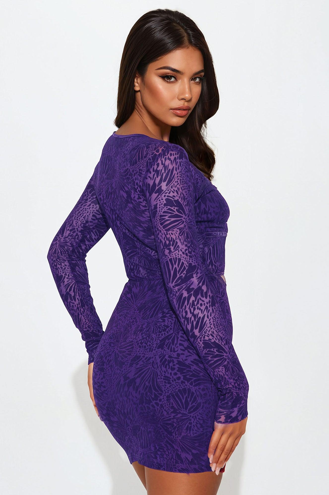 Alexa Longsleeve Mesh Mini Dress - Plum Product Image