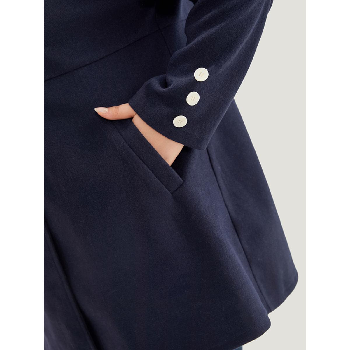 Plus Size Solid Button Detail pocket Coat Women Indigo Casual Plain Ladies Everyday Winter Coats BloomChic 22-24/3X Product Image