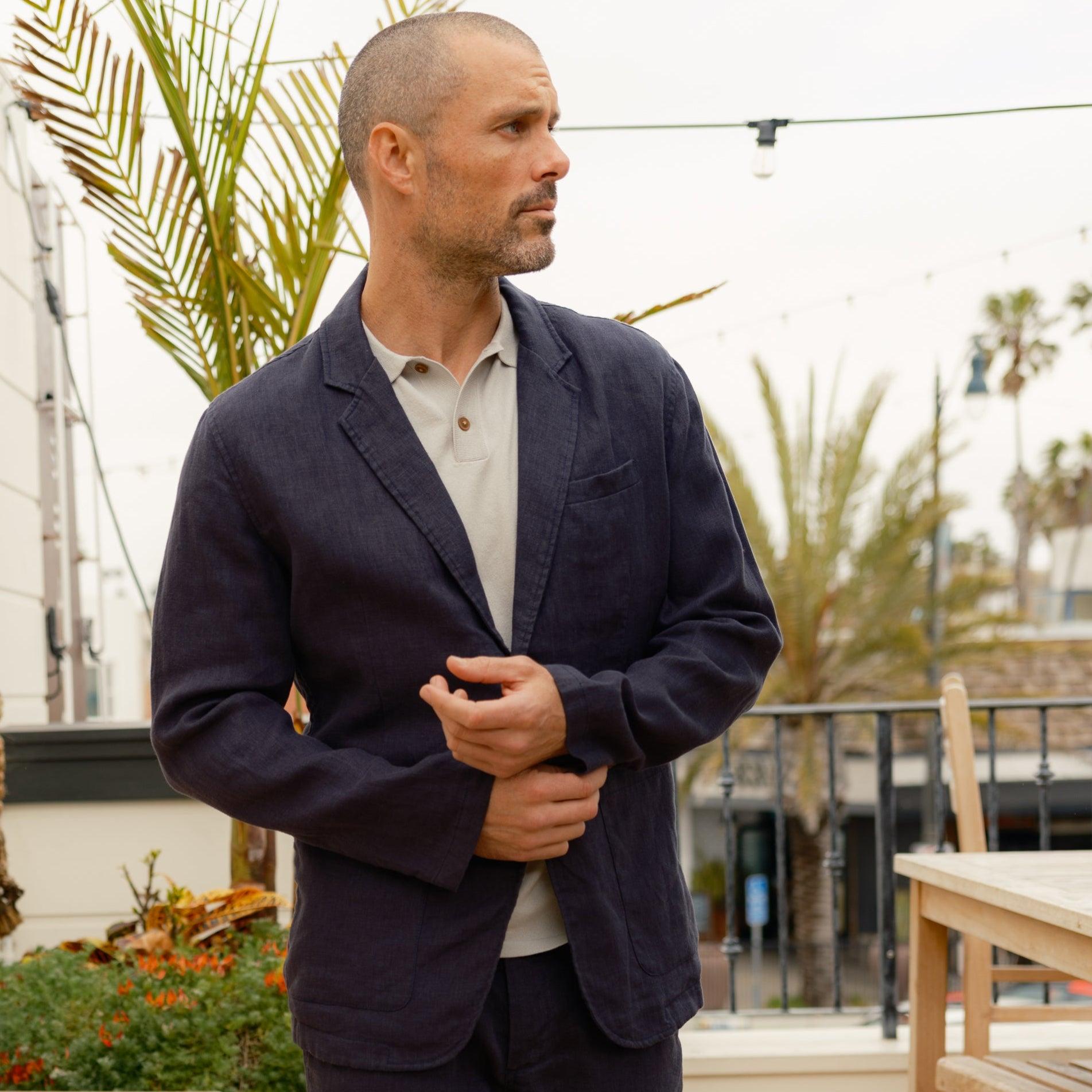 Bal Harbour 2 Button Linen Blazer - Navy Product Image