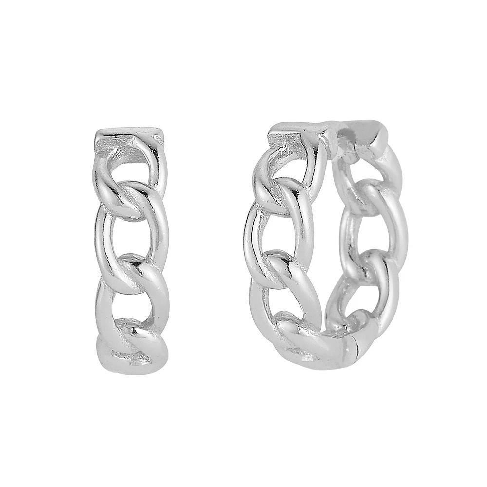 Sunkissed Sterling Curb Link Hoop Earrings, Women's, Silver Tone Product Image