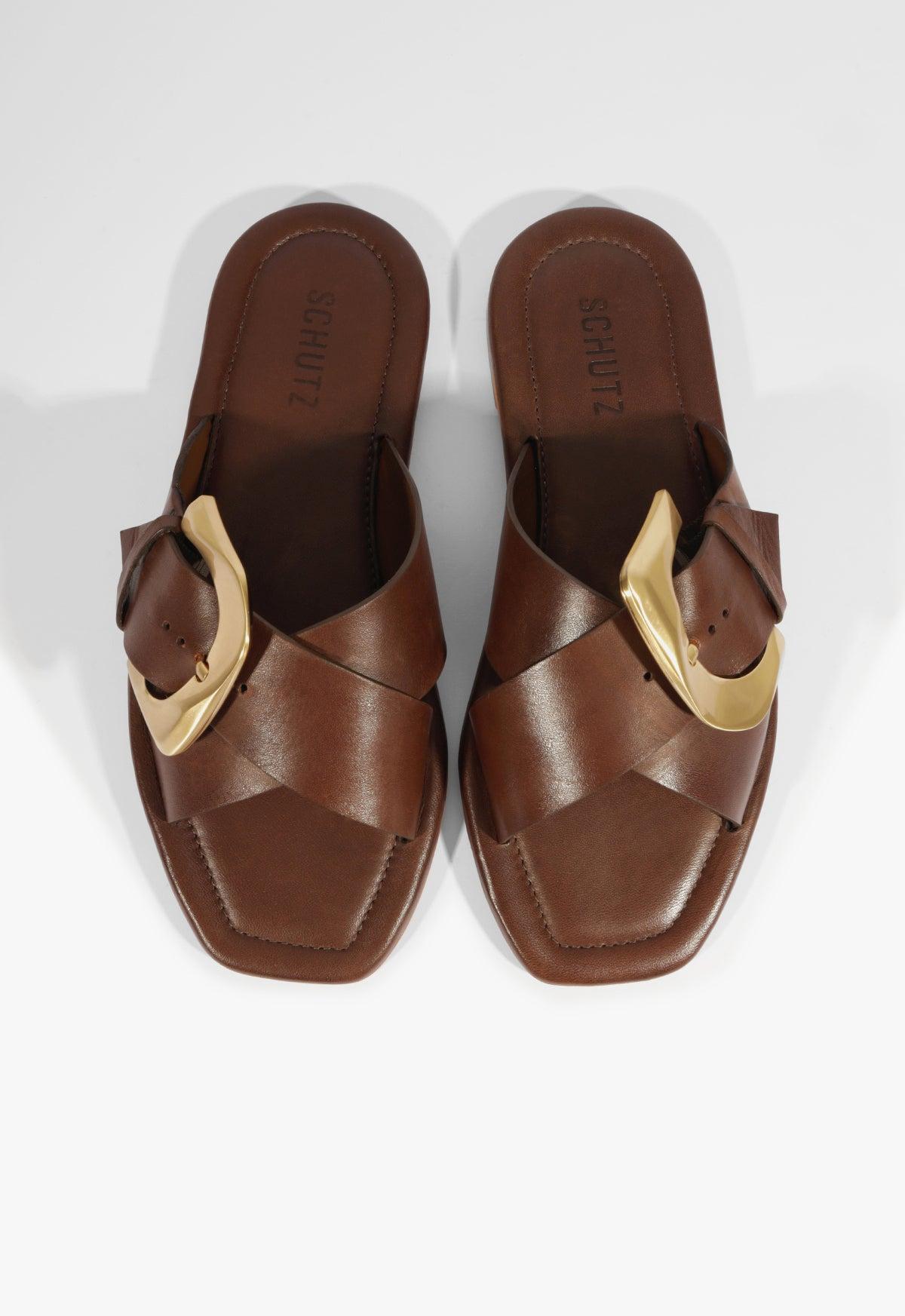 Lois Brown Leather Flat Sandal Product Image