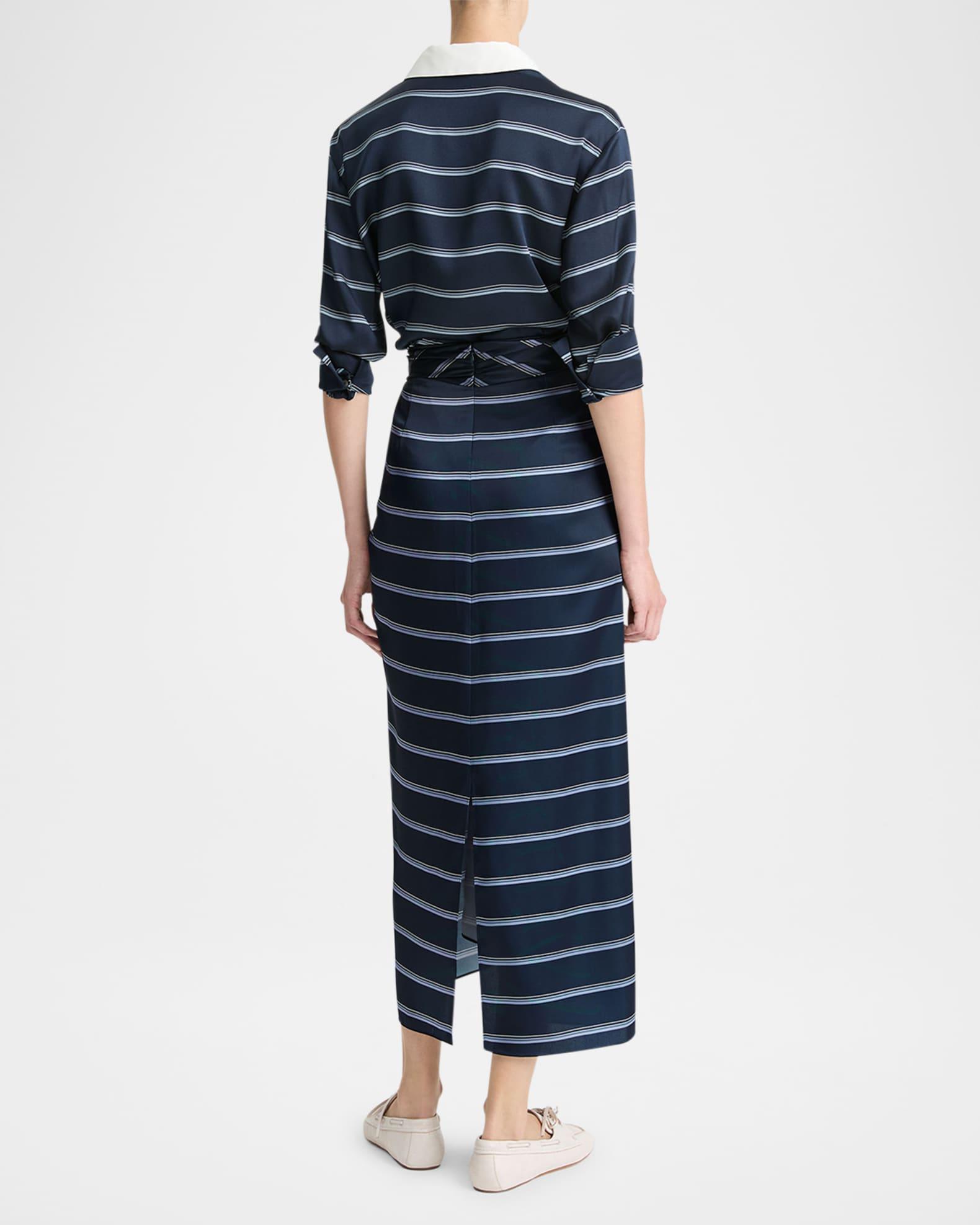 Gathered Rugby Stripe Midi Skirt Product Image
