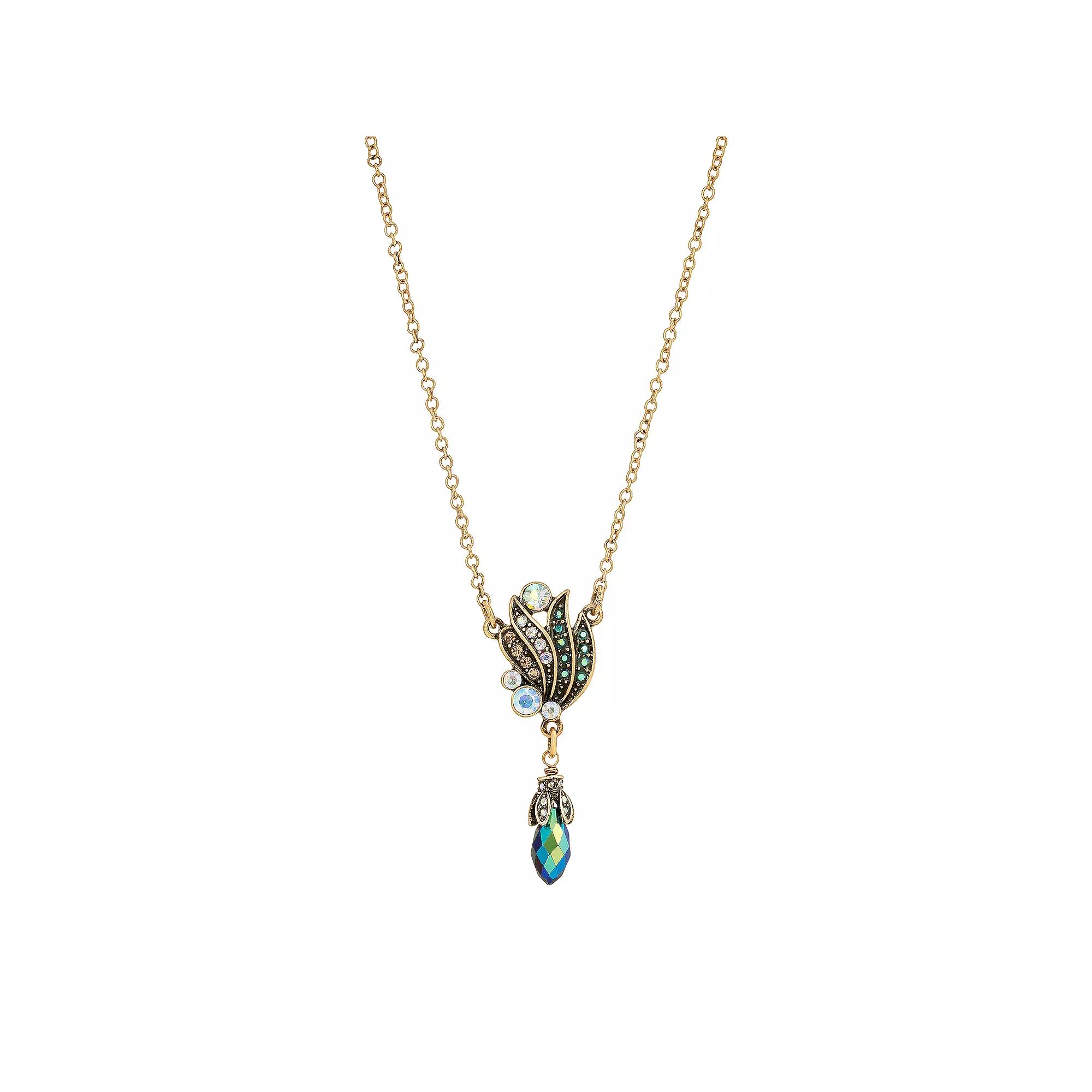 1928 Antiqued Gold Tone Simulated Crystal Petal Pendant Necklace, Women's, Multi Product Image