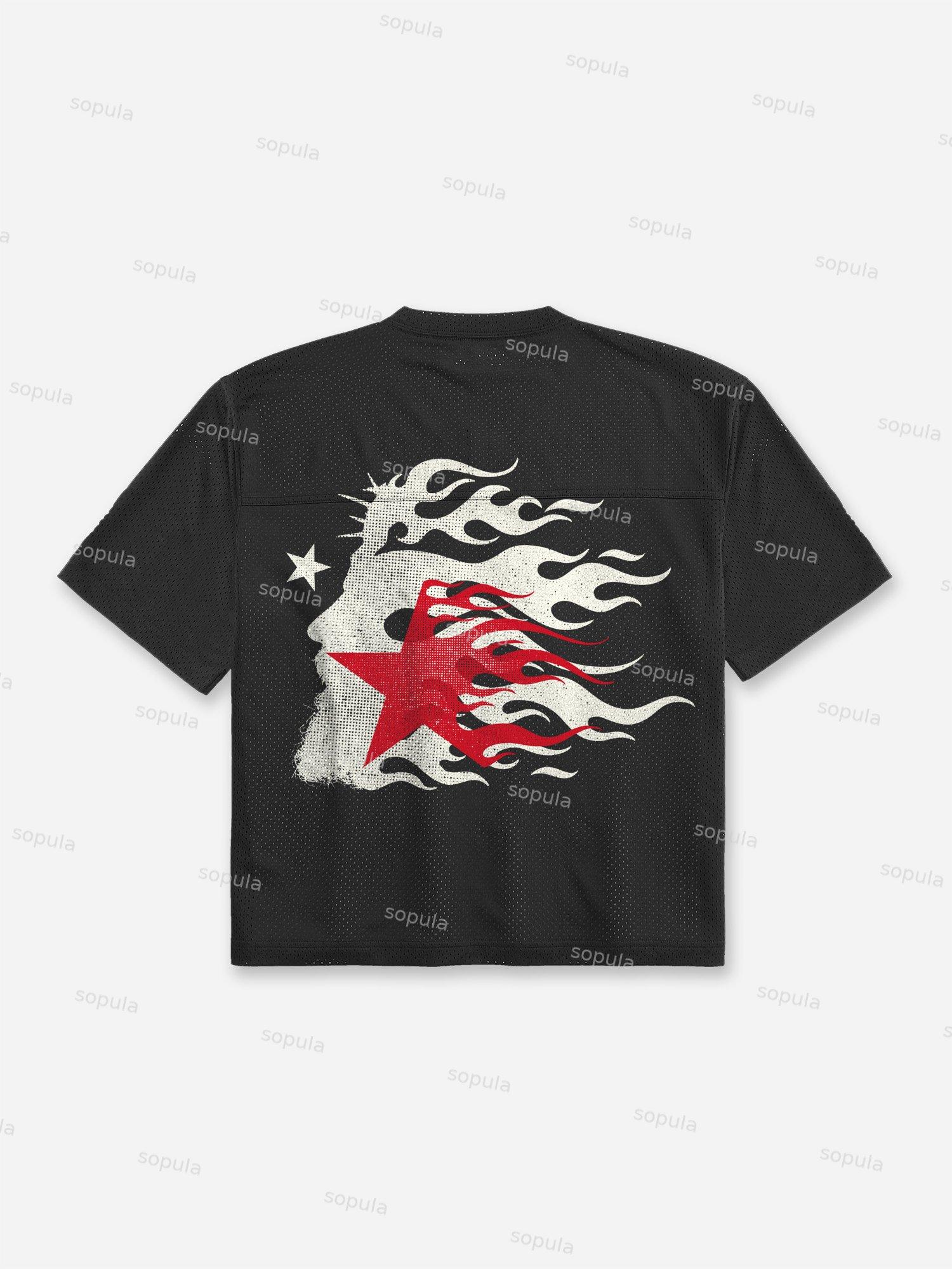 Flame Jesus Silhouette Blokecore Mesh Football Jersey T-shirt Product Image