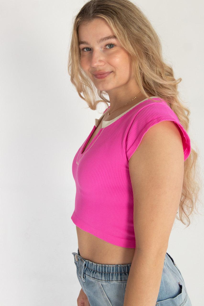 Sporty Notch Neck Seamless Crop Top Product Image