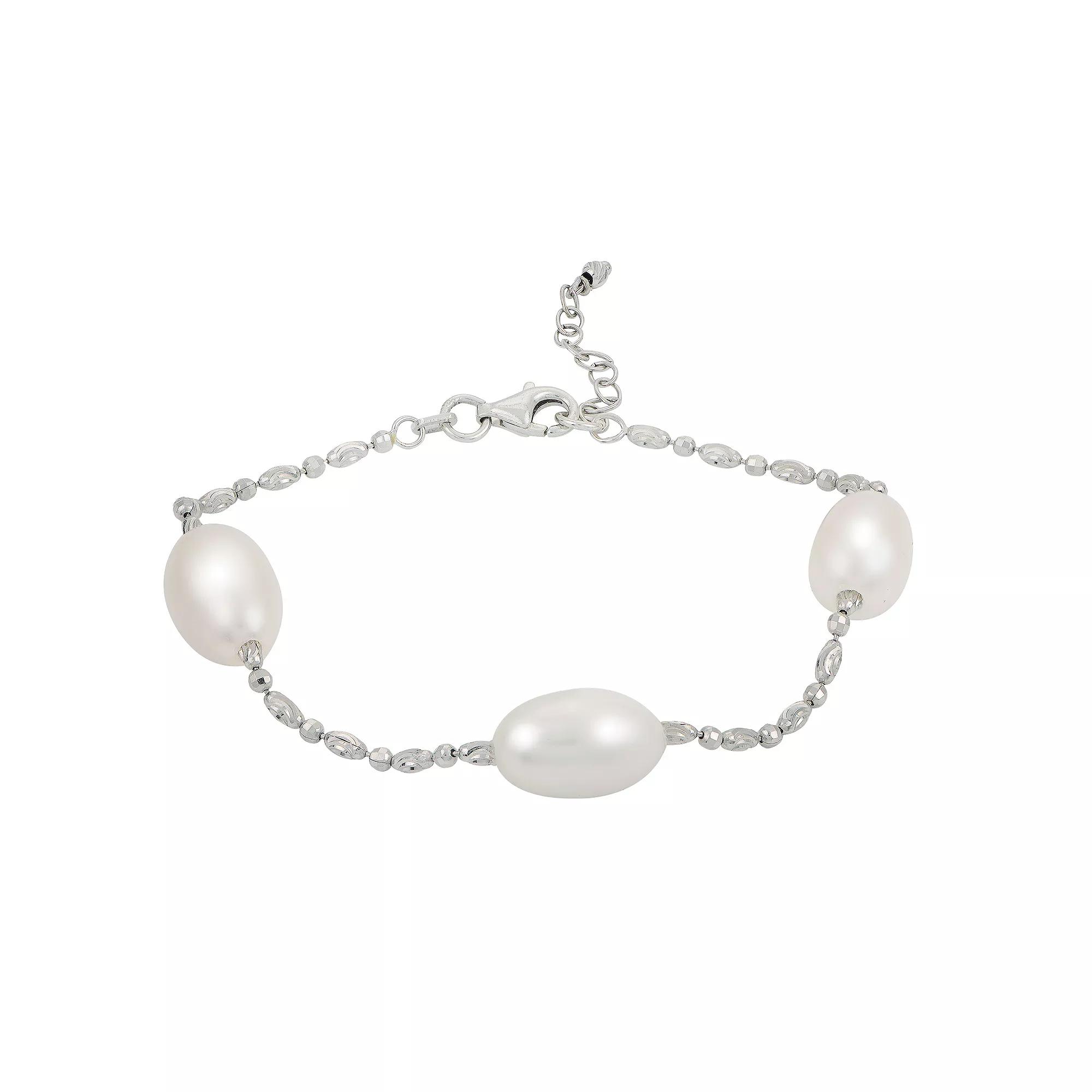 PearLustre by Imperial Sterling Silver Freshwater Cultured Pearl Station Bracelet, Womens Product Image