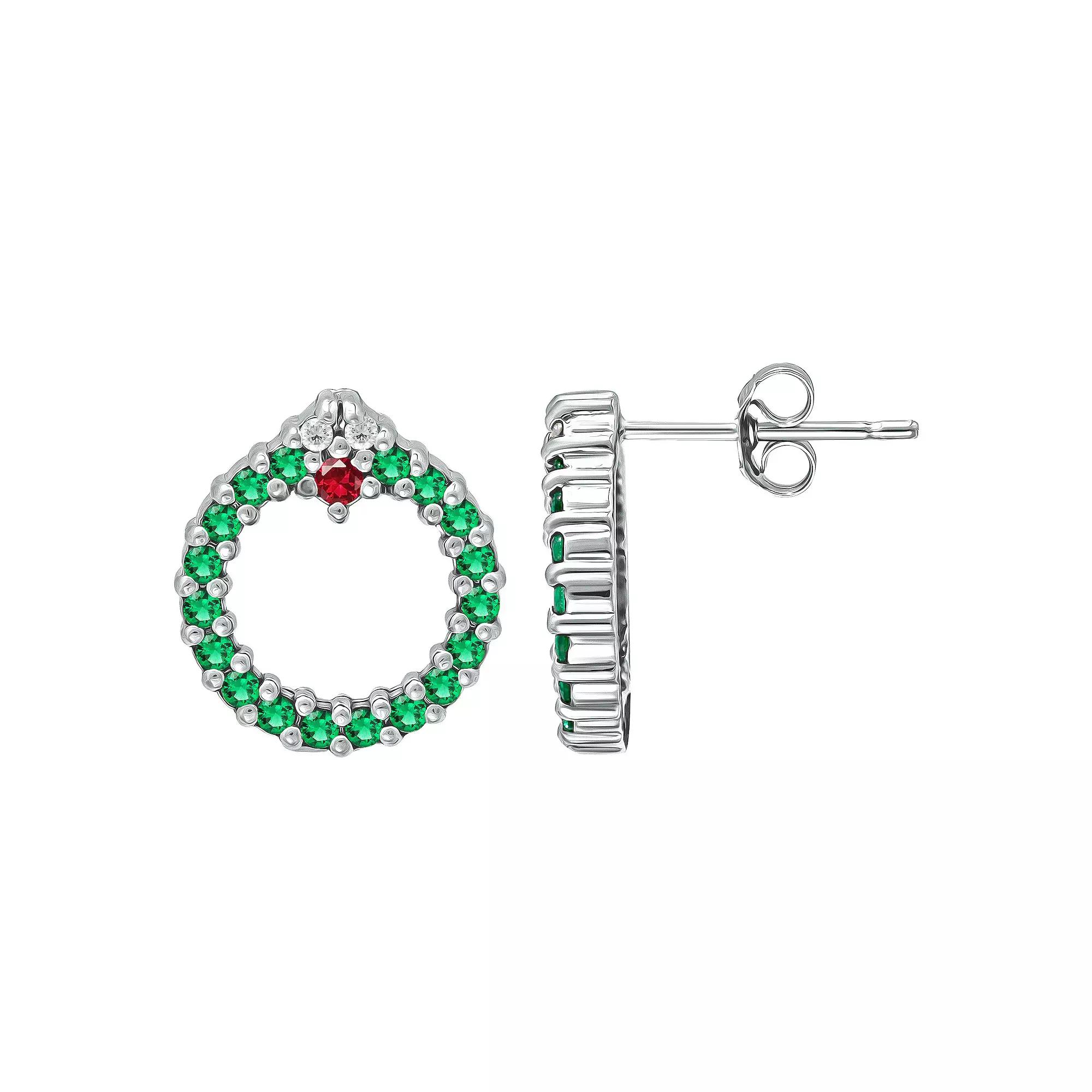 Aleure Precioso Cubic Zirconia Wreath Stud Earrings, Women's, Gold Tone Green Product Image