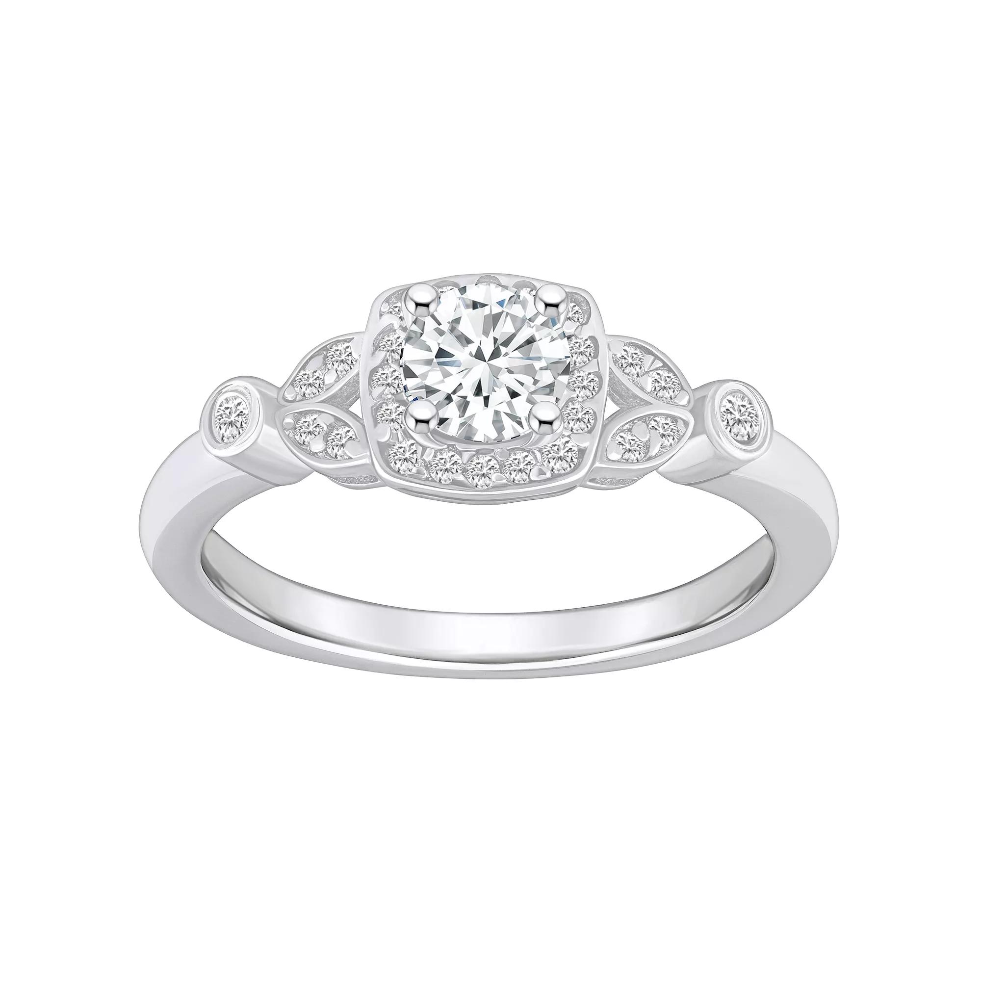 Alyson Layne 14k Gold 5/8 Carat T.W. Diamond Art Deco Halo Engagement Ring, Women's, Size: 9, 14k Rose Gold Product Image