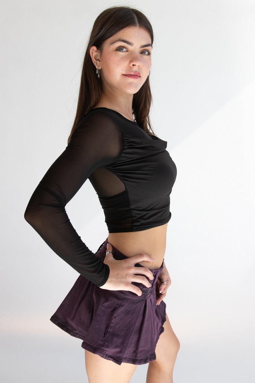 Mesh Long Sleeve Top With Cowl Overlay Product Image