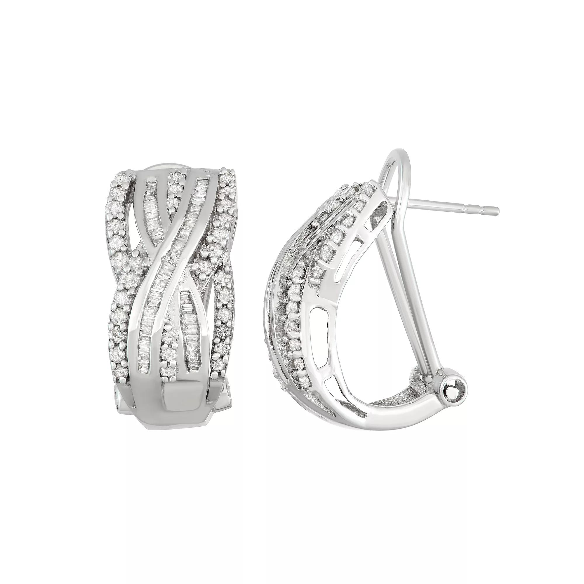 Jewelexcess Sterling Silver 1 Carat T.W. Diamond Crisscross Omega Back Earrings, Women's Product Image