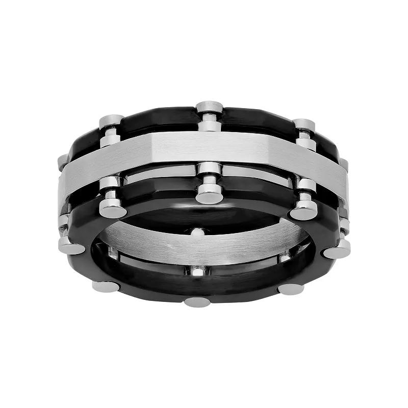 Stainless Steel Two Tone Riveted Band - Men, Men's, Size: 13.50, Black Product Image