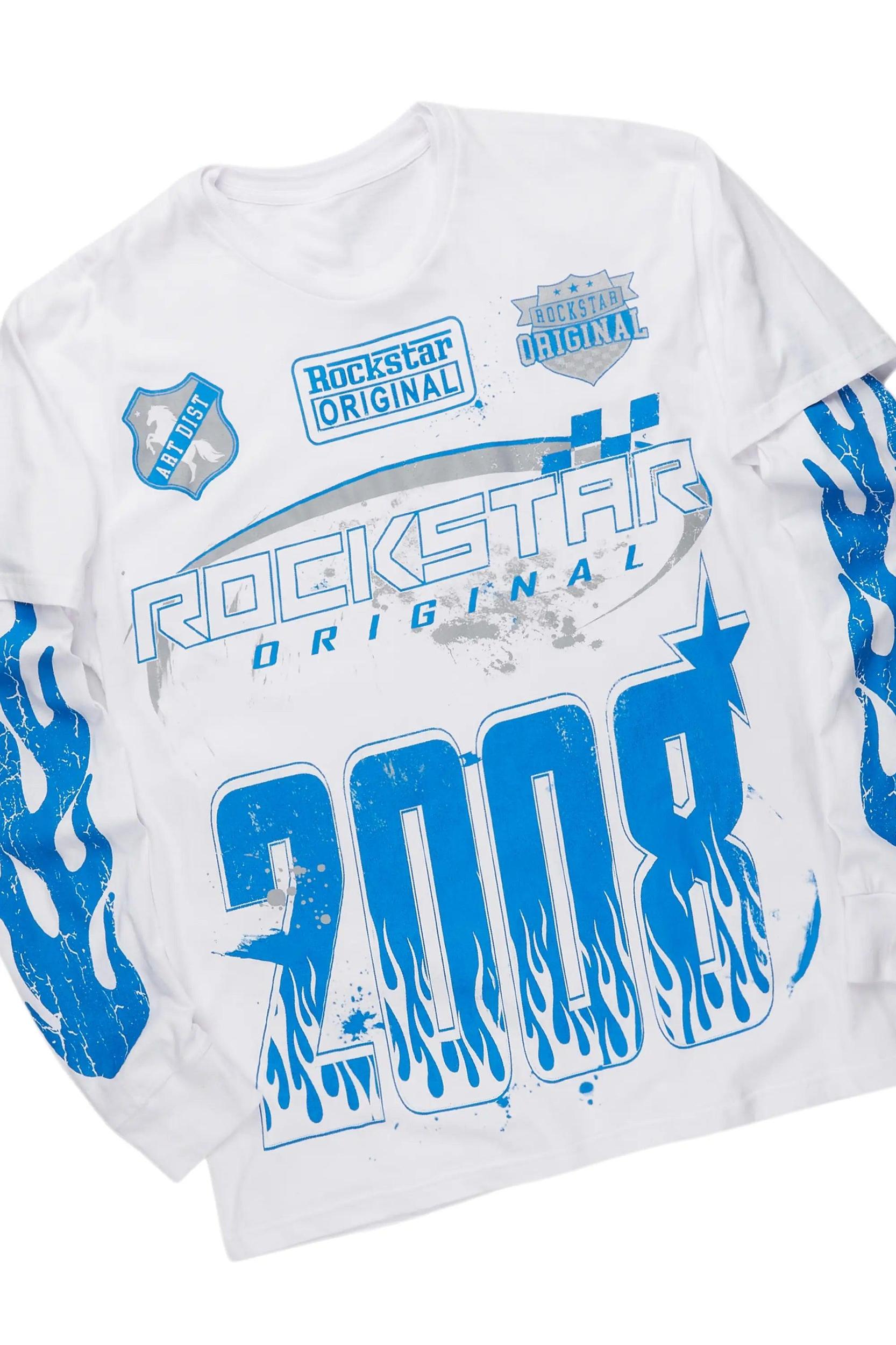 Amos White/Royal Double Layer T-Shirt/Stacked Baggy Pant Set Male Product Image