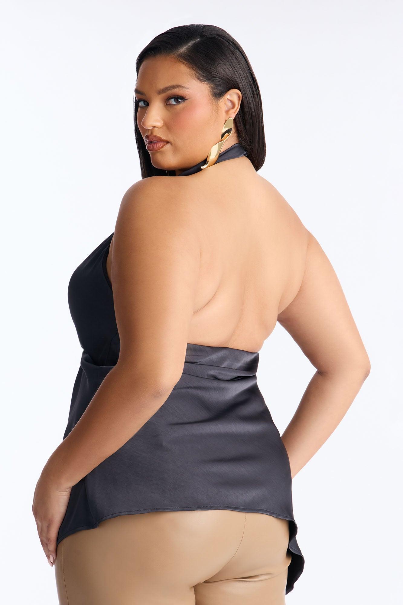 She's A Dime Cowl Neck Satin Halter Top - Navy Female Product Image