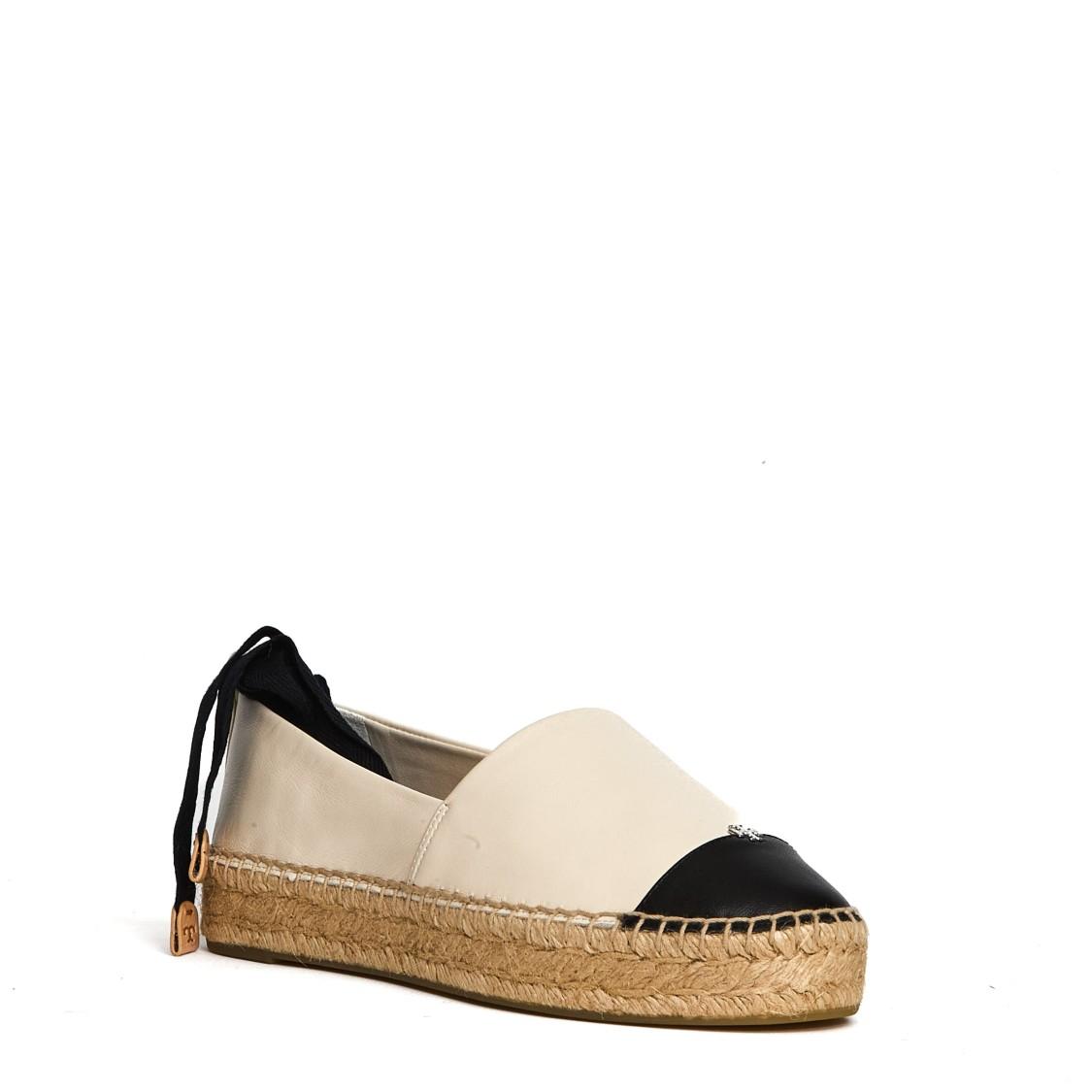 TORY BURCH White Espadrilles With Metallic Logo On The Front And Ankle Strap In Leather Woman Product Image